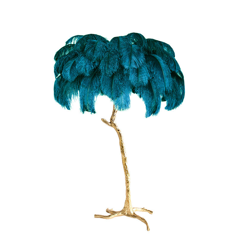 Floor Lamp Feather Shade 160.0 cm White Living Room Bedroom Palm Tree Standing Light Tropical Ambient Lighting | Thomler