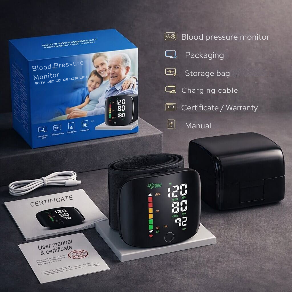 Rechargeable Wrist Blood Pressure Monitor with Voice Readout and Touch Screen for Home Health Tracking | Thomler
