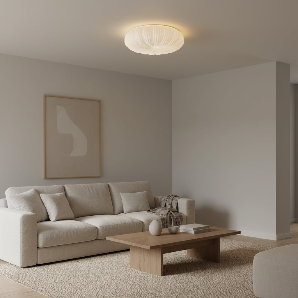 Ceiling Light Metal Acrylic 17.7 in White LED Living Room Flush Mount Modern Dimmable Remote Control Fixture | Thomler