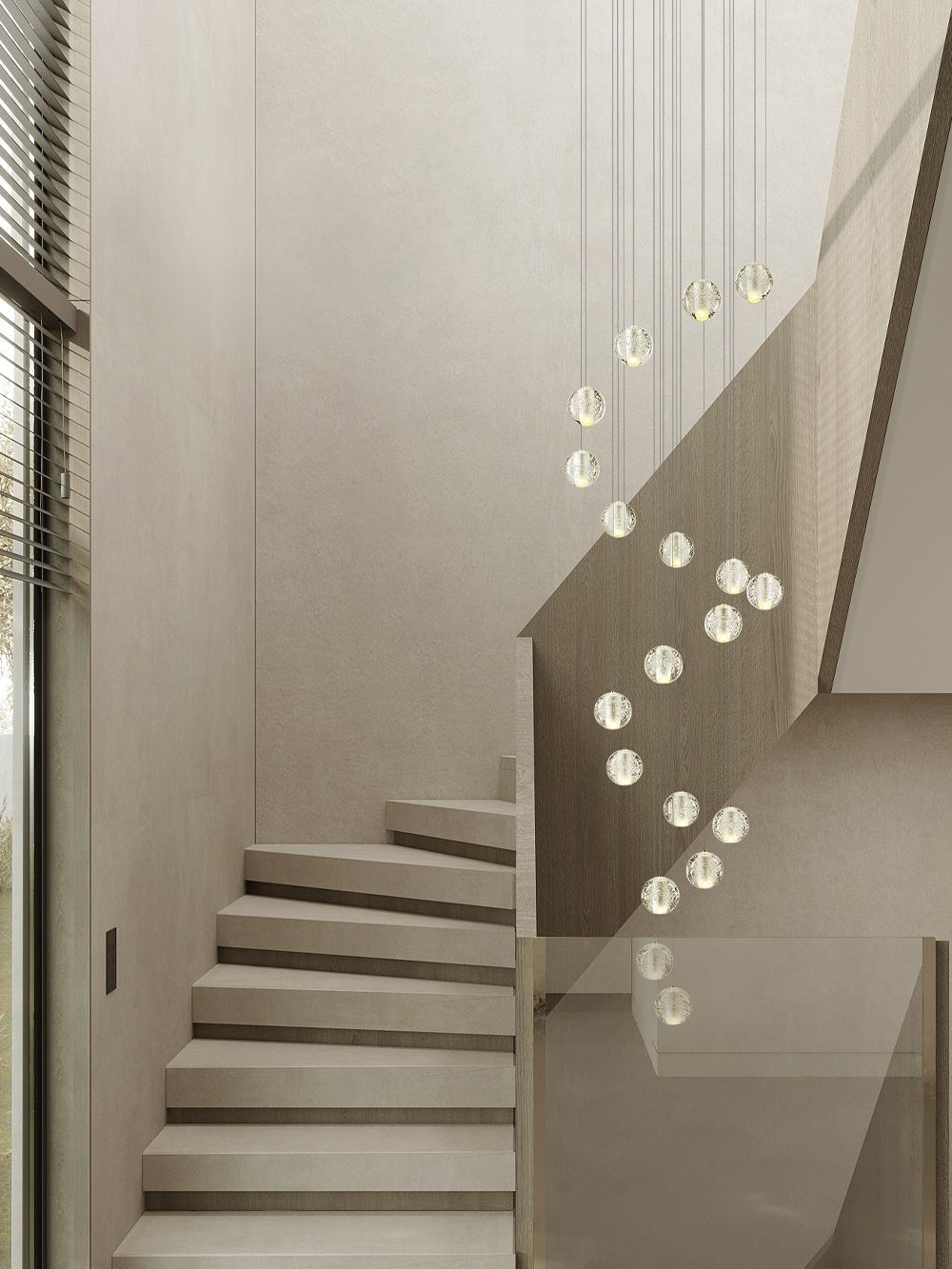 Spherical Glass Globe Multi-Drop Hanging Fixture – Adjustable Stairwell & Entryway Chandelier with Chrome Hardware | Thomler