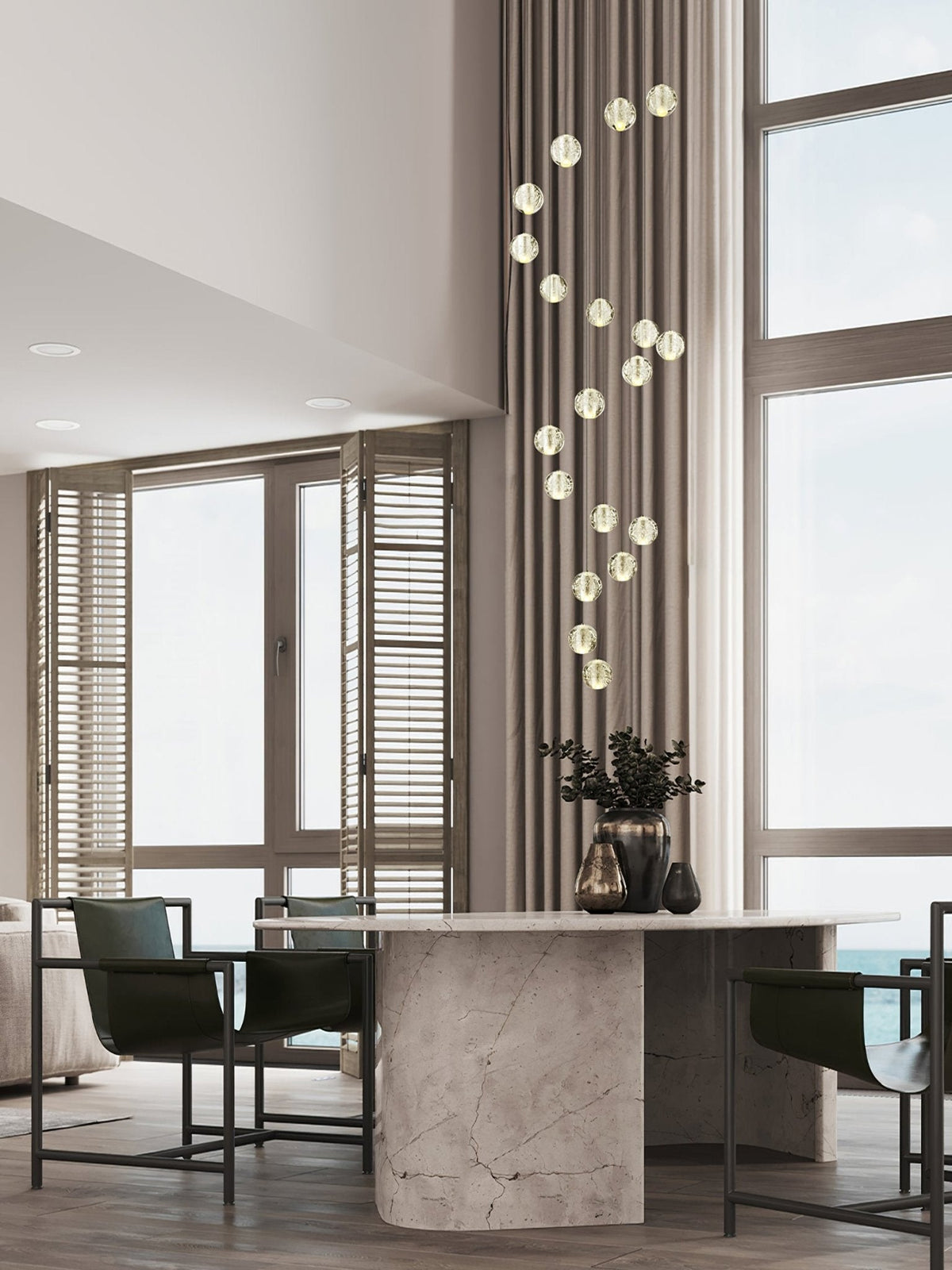 Spherical Glass Globe Multi-Drop Hanging Fixture – Adjustable Stairwell & Entryway Chandelier with Chrome Hardware | Thomler