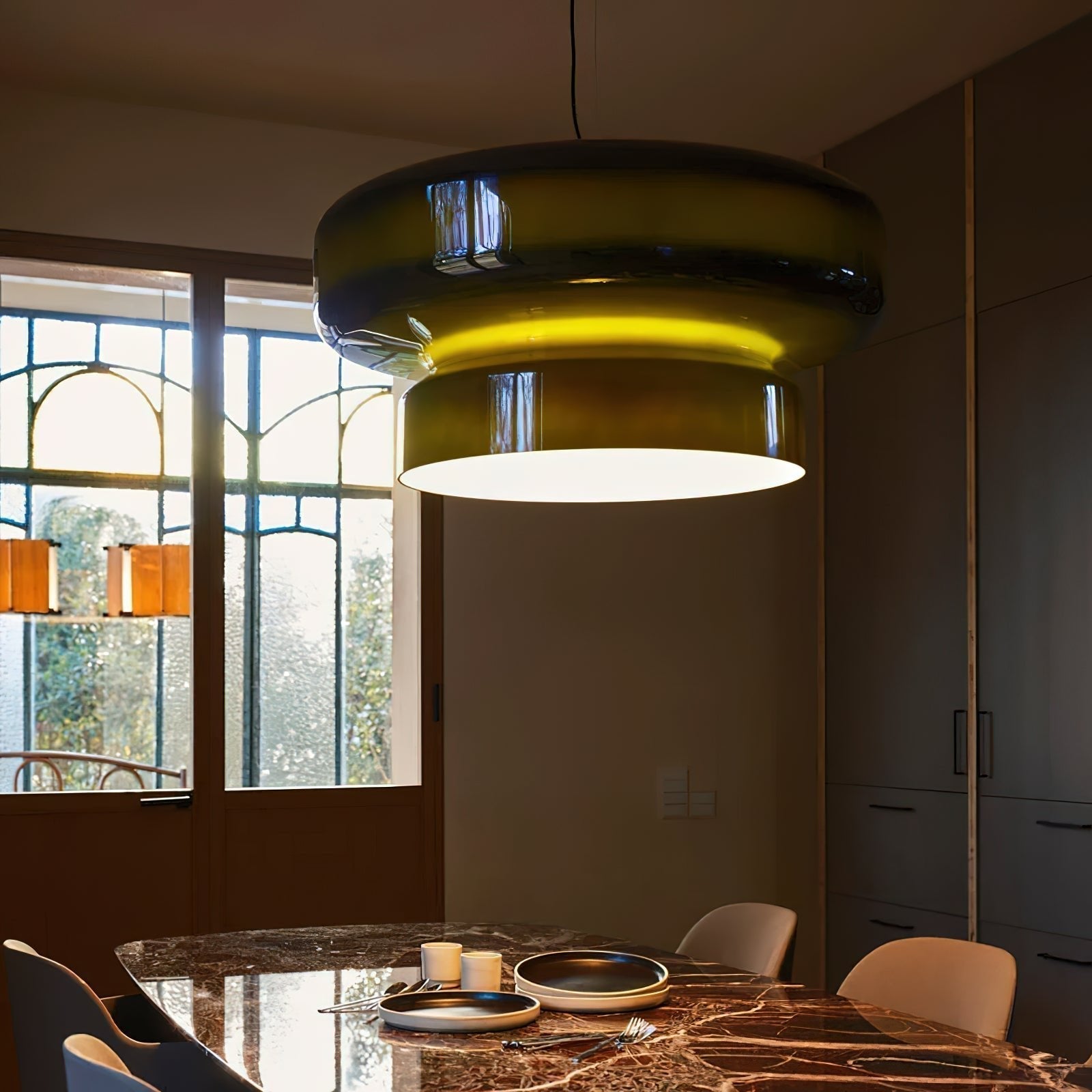 Pendant Light Glass Metal LED 40.0 cm Adjustable Brown Dining Room Kitchen Island Ceiling Lamp | Thomler
