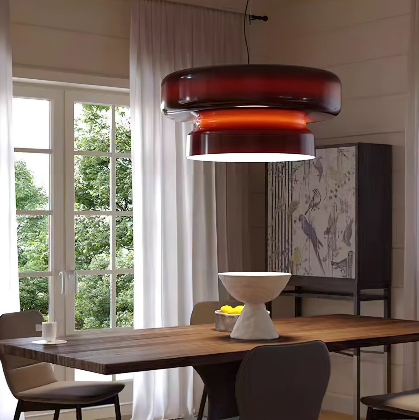 Pendant Light Glass Metal LED 40.0 cm Adjustable Brown Dining Room Kitchen Island Ceiling Lamp | Thomler