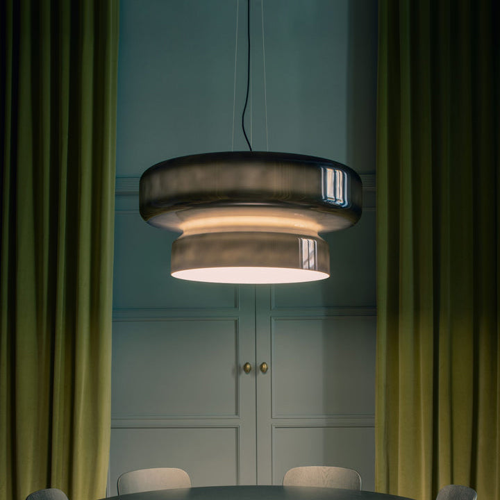 Pendant Light Cast Glass 40.0 cm Chrome Dining Room Kitchen Island Hanging Ceiling Lamp Adjustable E27 | Thomler