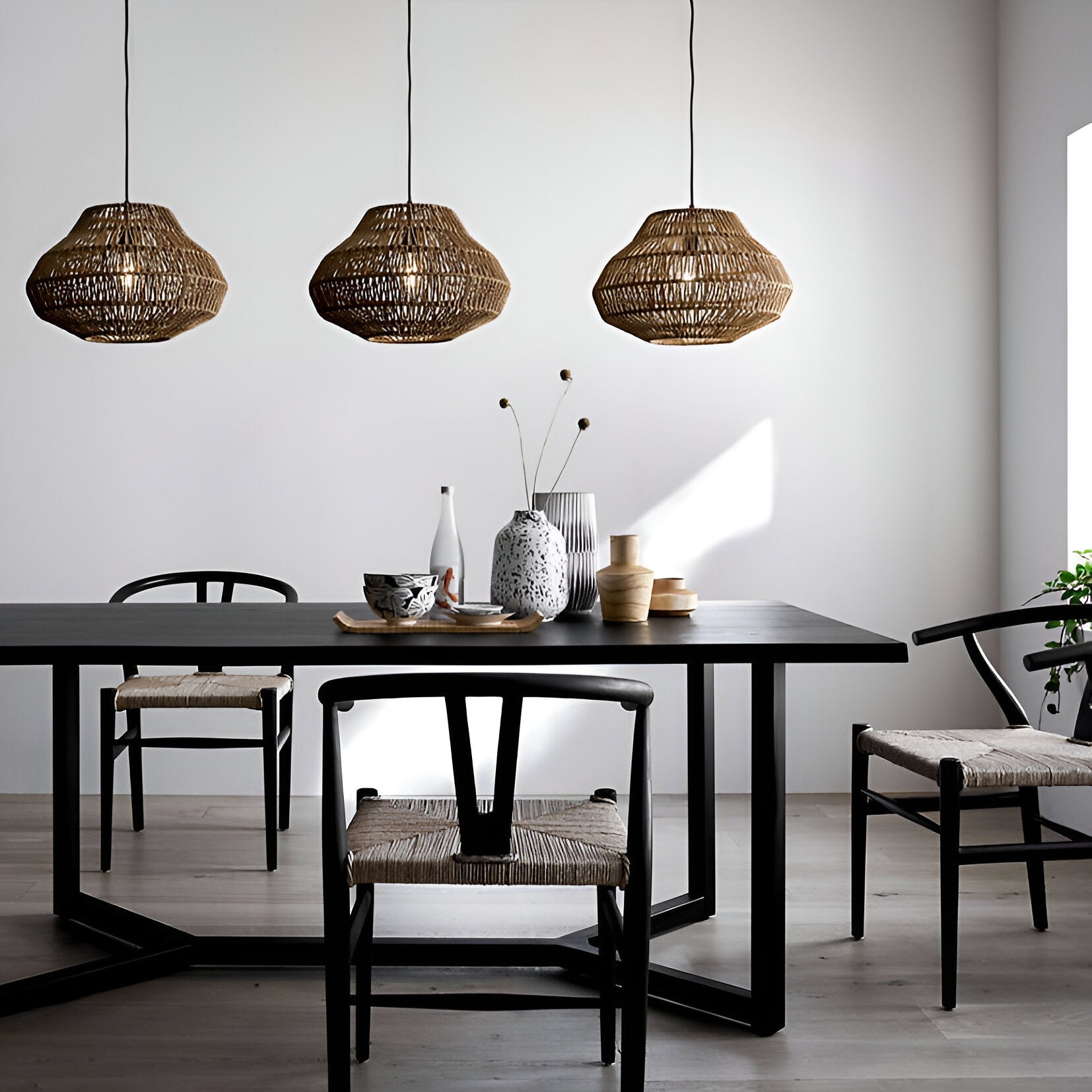 Pendant Light Rattan 23.6 in Adjustable Hanging Dining Room Kitchen Island Boho Ceiling Lamp Natural Woven Shade | Thomler