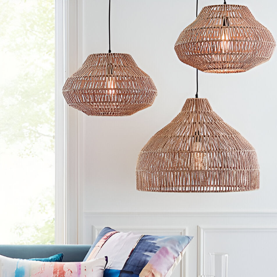 Pendant Light Rattan 23.6 in Adjustable Hanging Dining Room Kitchen Island Boho Ceiling Lamp Natural Woven Shade | Thomler