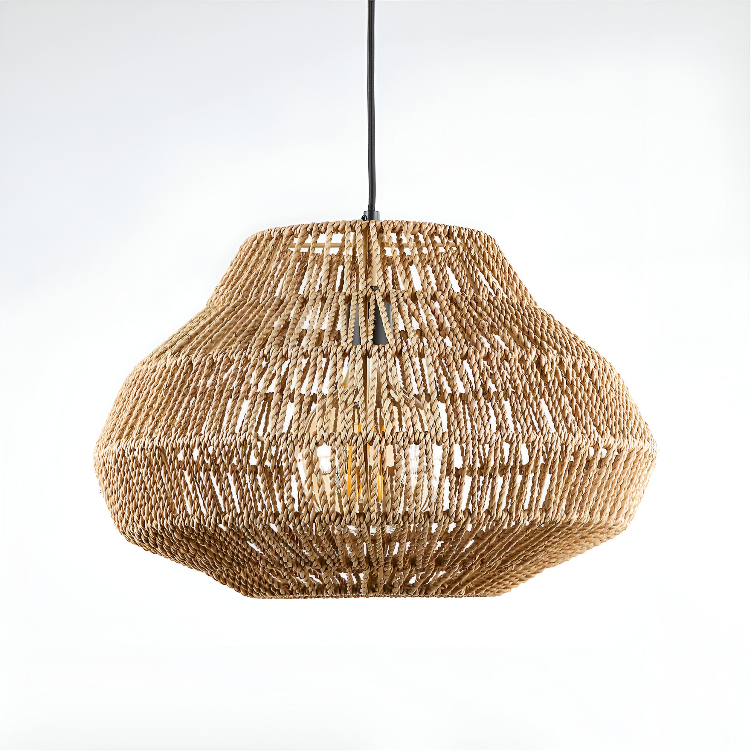 Pendant Light Rattan 23.6 in Adjustable Hanging Dining Room Kitchen Island Boho Ceiling Lamp Natural Woven Shade | Thomler