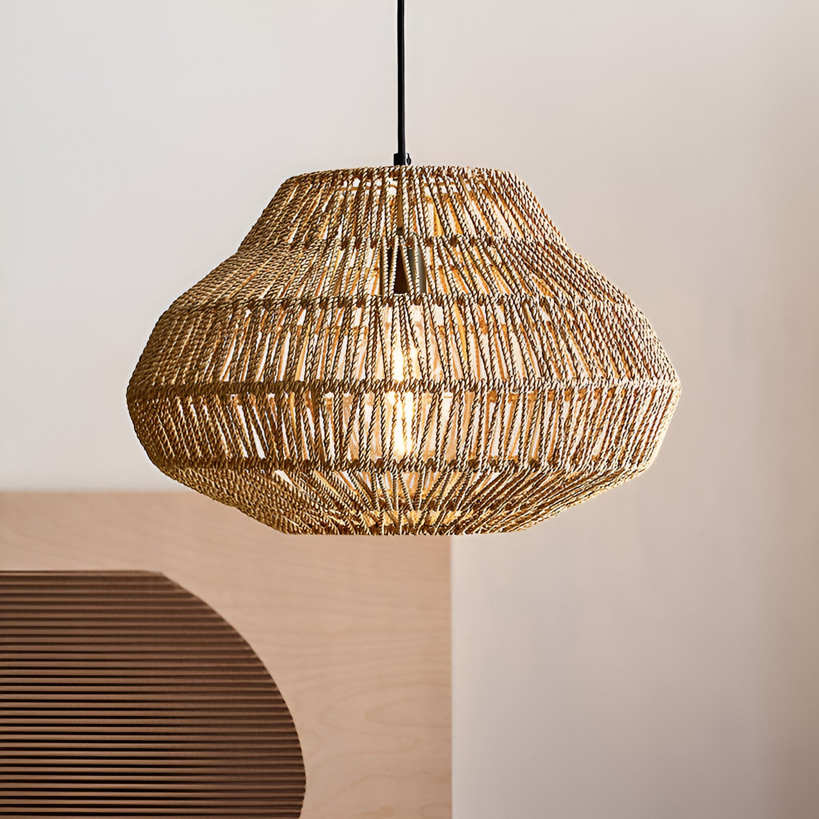 Pendant Light Rattan 23.6 in Adjustable Hanging Dining Room Kitchen Island Boho Ceiling Lamp Natural Woven Shade | Thomler