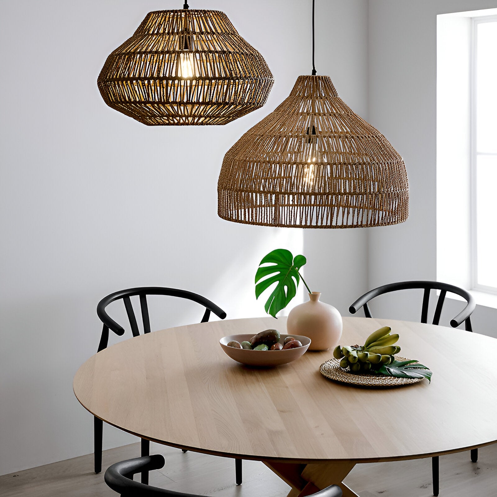 Pendant Light Rattan 23.6 in Adjustable Hanging Dining Room Kitchen Island Boho Ceiling Lamp Natural Woven Shade | Thomler
