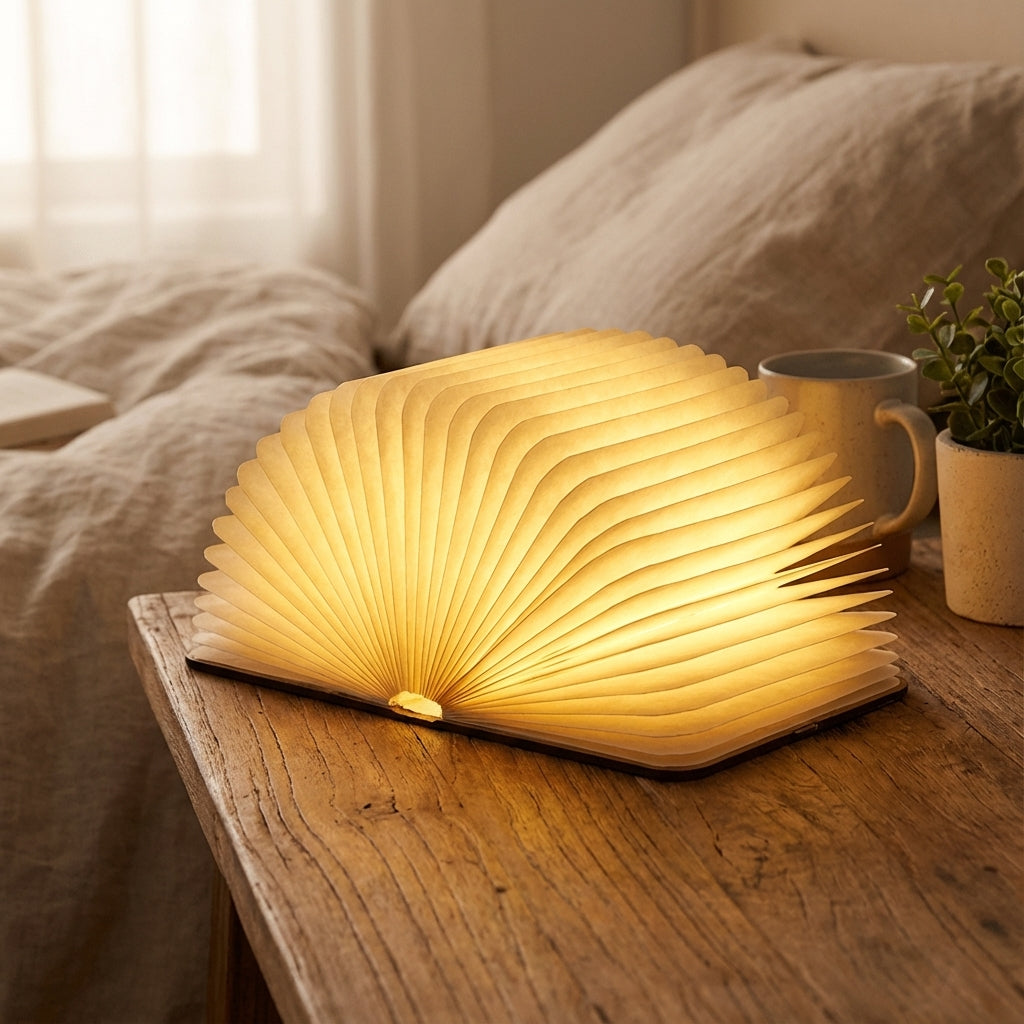 Table Lamp Wood Paper 22.0 cm Warm White Bedroom Book Light Rechargeable USB Touch Dimmable Decorative Reading Lamp | Thomler