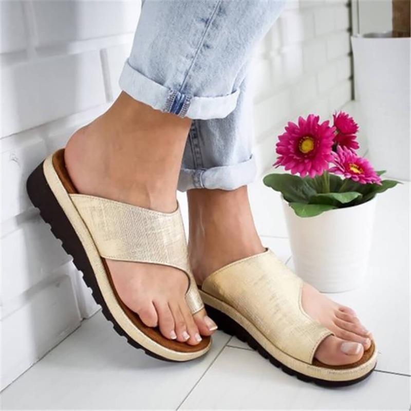 Women's Toe-Post Slip-On Sandals Foam Cushion Flat Comfort Footbed Faux Leather Open-Toe Summer Everyday | Thomler
