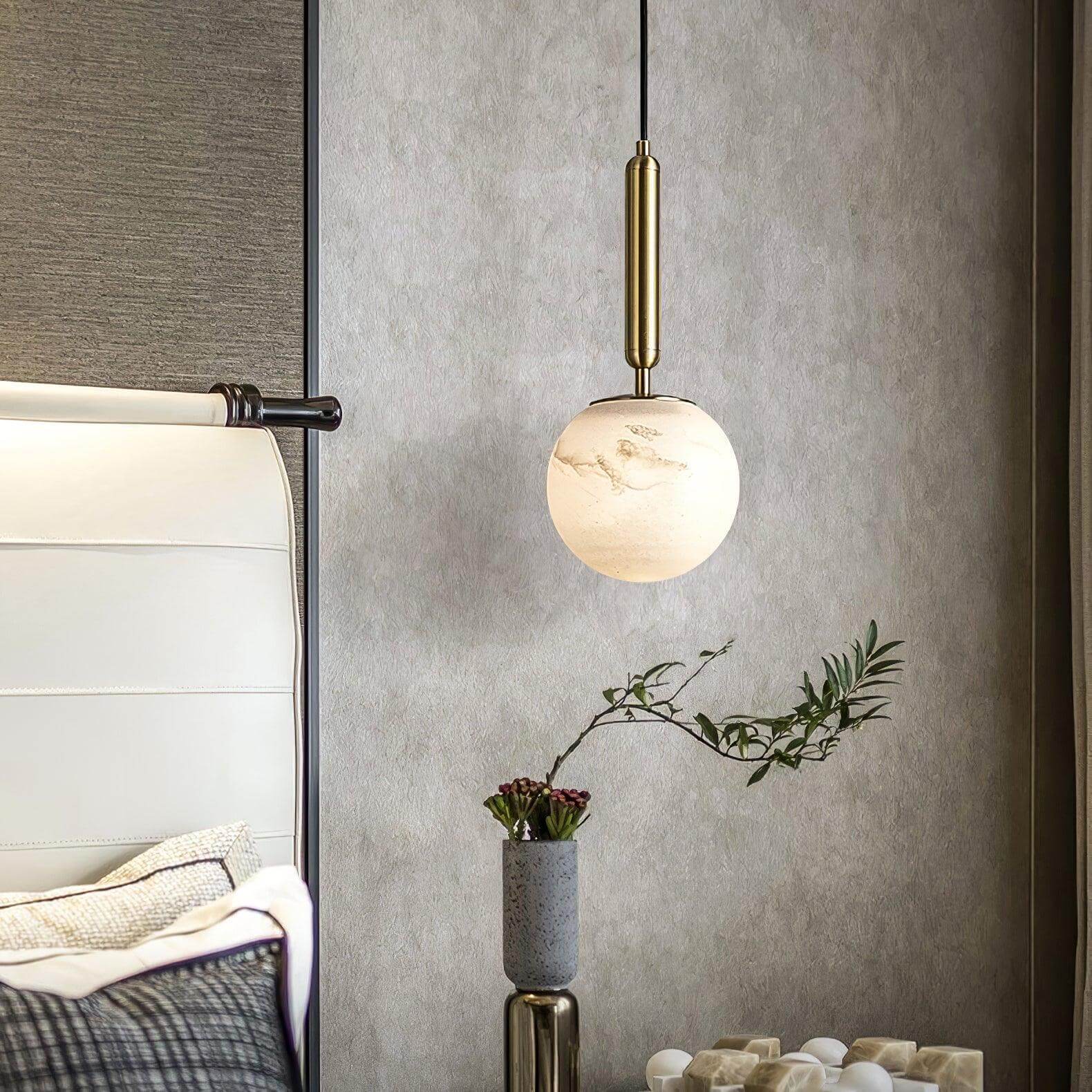 Pendant Light Alabaster Sphere 4.7 in Brass Small Dining Kitchen Island Hanging Ceiling Lamp Modern Minimalist | Thomler