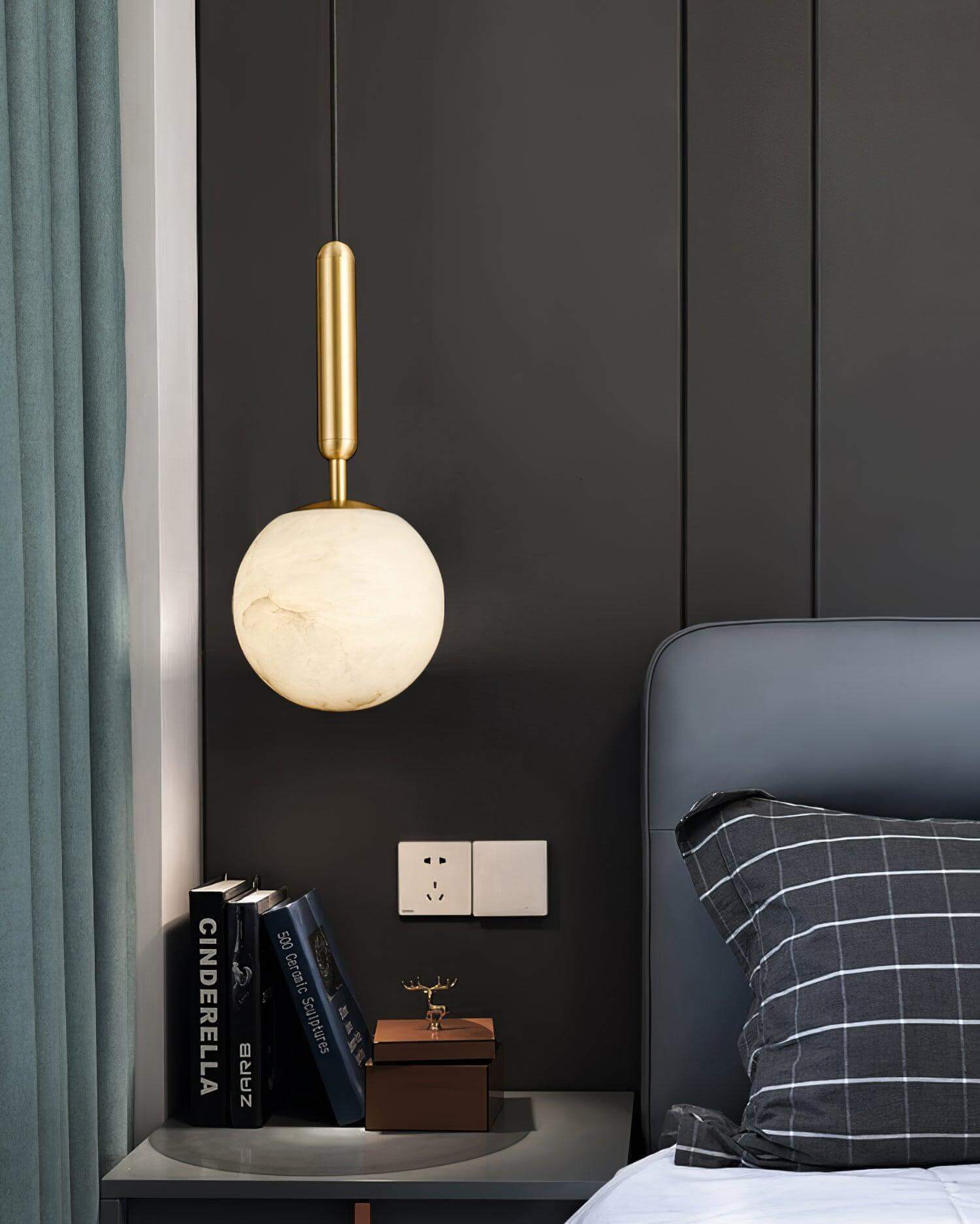 Pendant Light Alabaster Sphere 4.7 in Brass Small Dining Kitchen Island Hanging Ceiling Lamp Modern Minimalist | Thomler