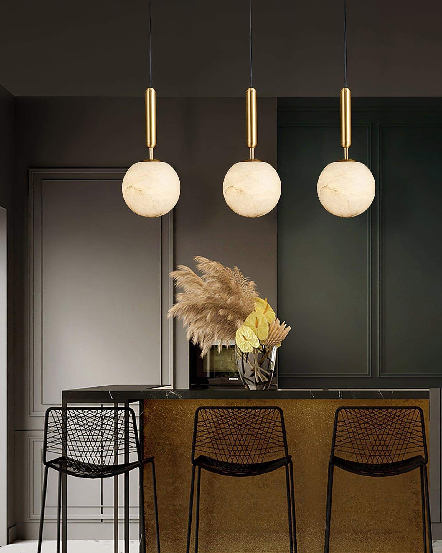 Pendant Light Alabaster Sphere 4.7 in Brass Small Dining Kitchen Island Hanging Ceiling Lamp Modern Minimalist | Thomler