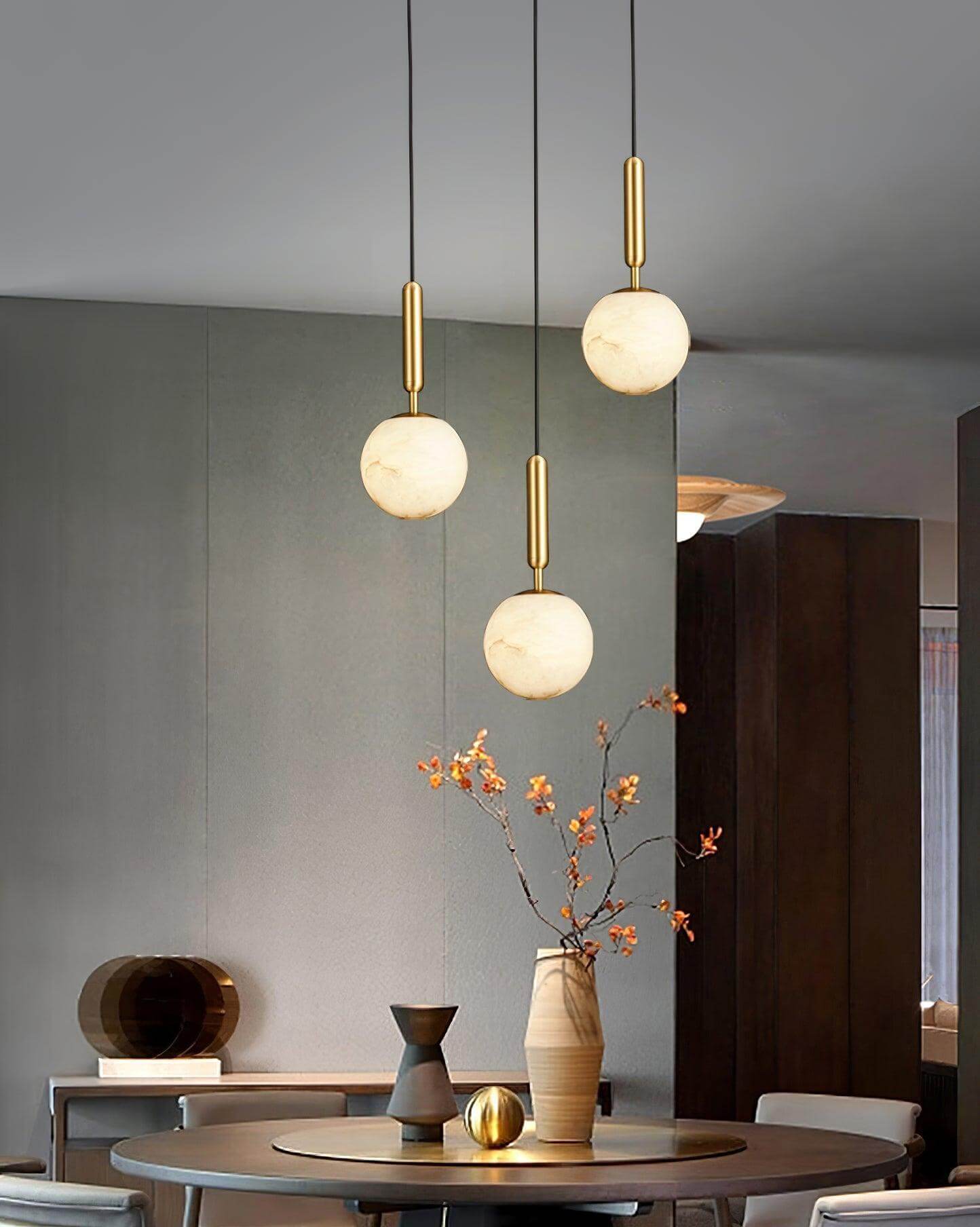 Pendant Light Alabaster Sphere 4.7 in Brass Small Dining Kitchen Island Hanging Ceiling Lamp Modern Minimalist | Thomler