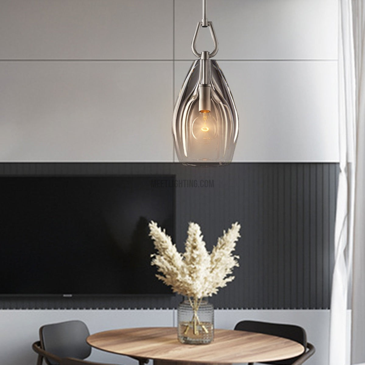 Crystal Glass Cylinder Pendant Light Adjustable Height Brass Nickel Bronze Finish Dining Room Kitchen Island | Thomler