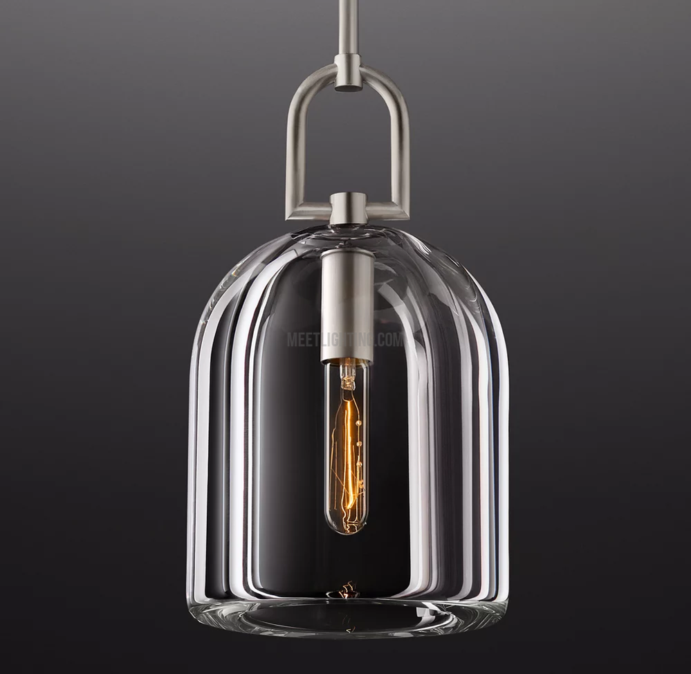 Crystal Glass Dome Pendant Light with Brass Frame for Dining Room & Kitchen Island Hardwired Ceiling Fixture 5 8 10 Inch | Thomler