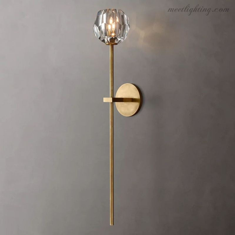 Crystal Globe Wall Sconce Light Fixture Brass Hardware 28 Inch Tall Dimmable for Hallway Bedroom Entryway Dining Room | Thomler