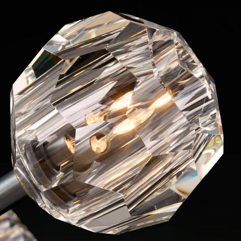 Crystal Globe Wall Sconce Light Fixture Brass Hardware 28 Inch Tall Dimmable for Hallway Bedroom Entryway Dining Room | Thomler