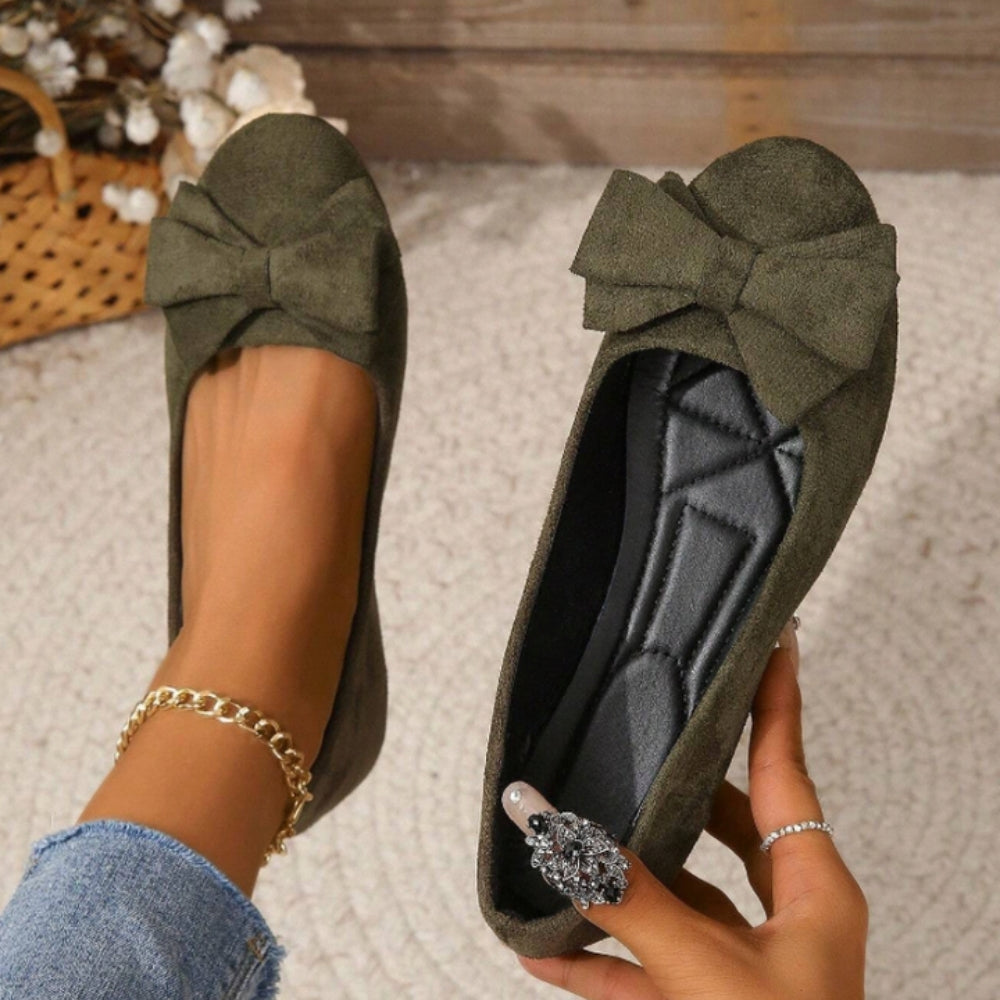 Women's Cushioned Slip-On Flats with Ribbon Accent & Rounded Toe | Everyday Comfort Ballet Shoe for Work, Office & Casual Wear | Thomler