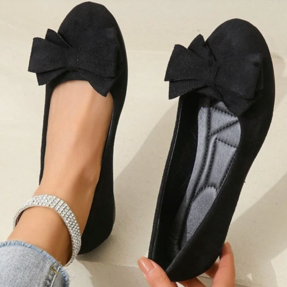 Women's Cushioned Slip-On Flats with Ribbon Accent & Rounded Toe | Everyday Comfort Ballet Shoe for Work, Office & Casual Wear | Thomler