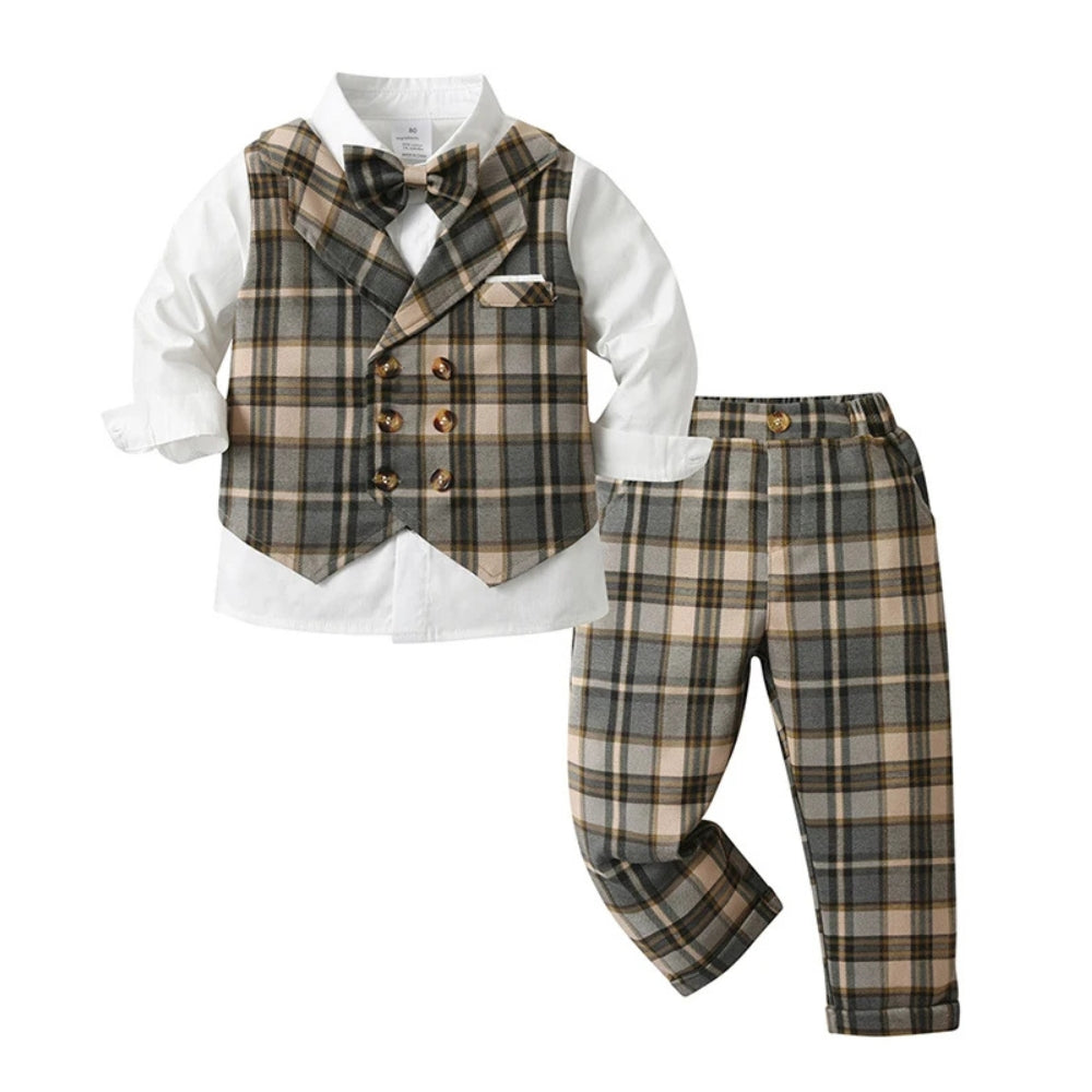 Boys Formal 3-Piece Suit Set with Shirt, Vest, Pants & Bow Tie for Weddings, Parties, Special Occasions | Toddler Kids Dress Outfit | Thomler