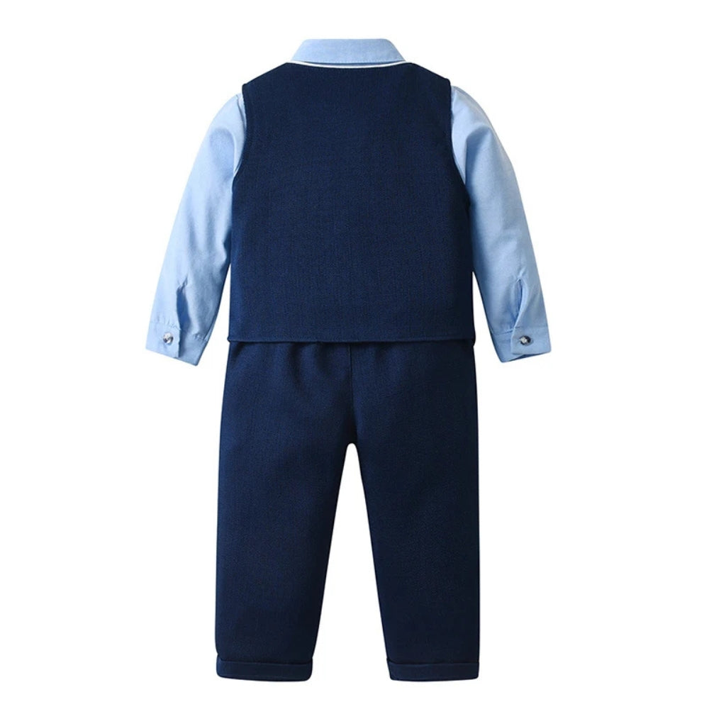 Boys 3-Piece Formal Suit Set with Shirt, Vest, Pants & Bow Tie for Weddings, Parties & Special Occasions | Soft Cotton Dress Outfit | Thomler