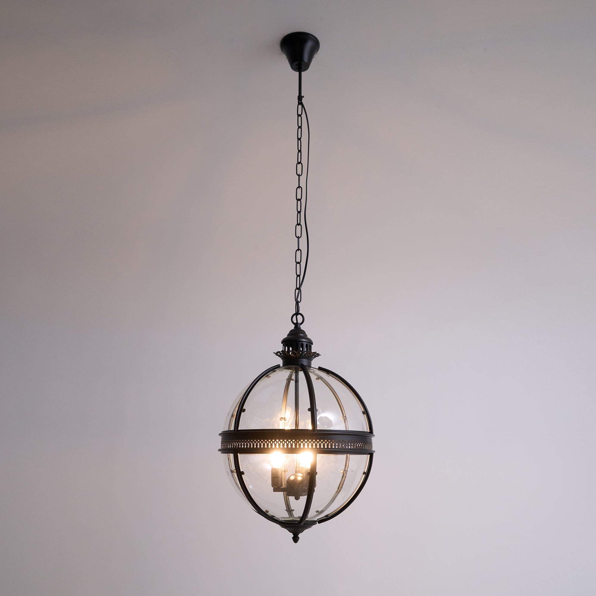 Pendant Light Glass Globe E12 Metal Frame Vintage Indoor Dining Room Hanging Ceiling Fixture | Thomler