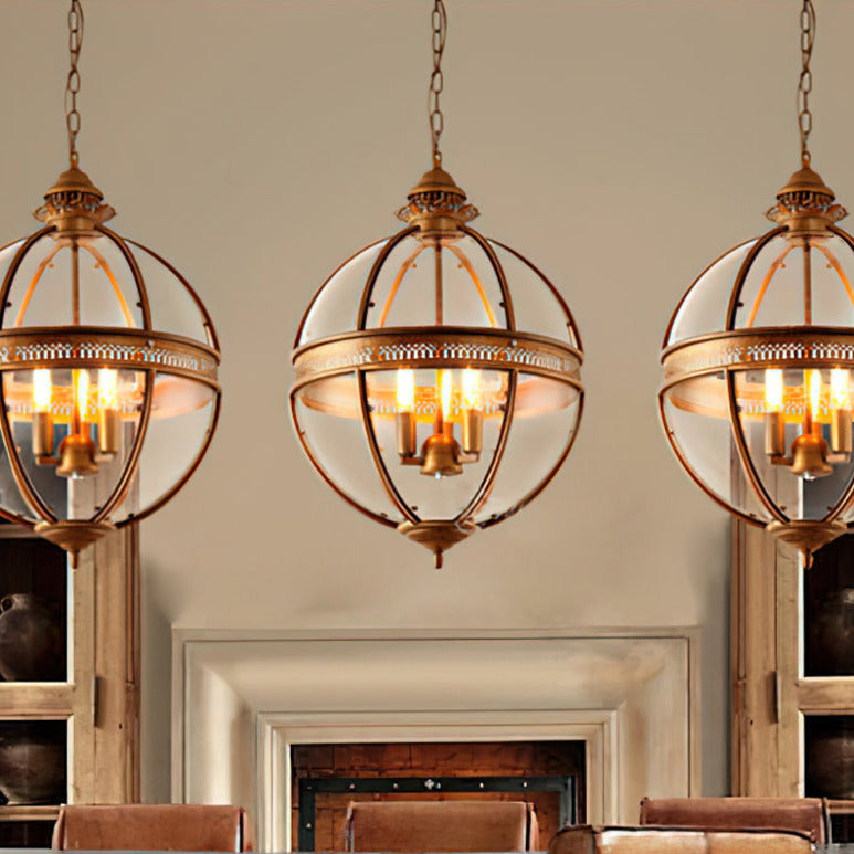Pendant Light Glass Globe E12 Metal Frame Vintage Indoor Dining Room Hanging Ceiling Fixture | Thomler