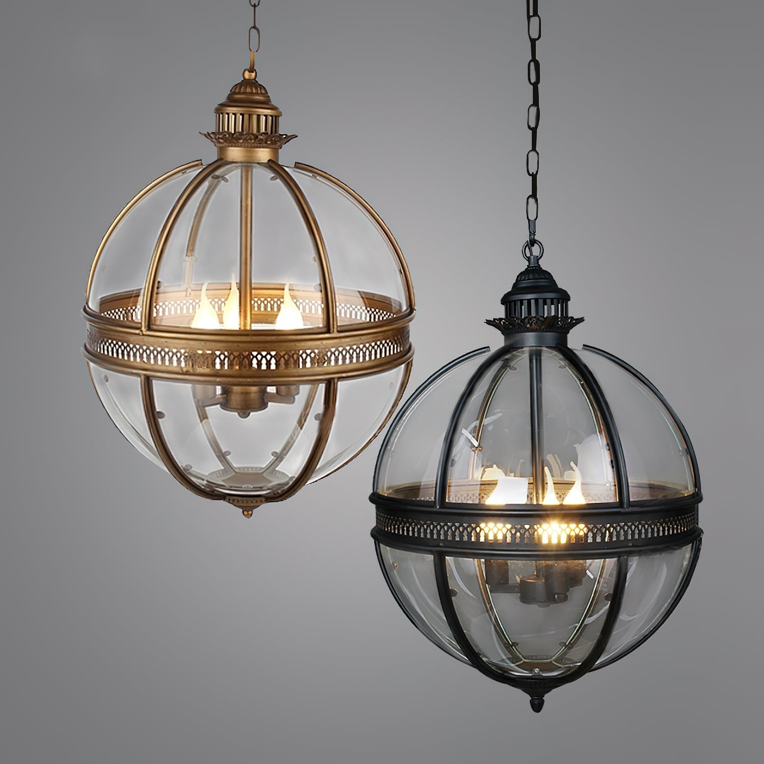 Pendant Light Glass Globe E12 Metal Frame Vintage Indoor Dining Room Hanging Ceiling Fixture | Thomler