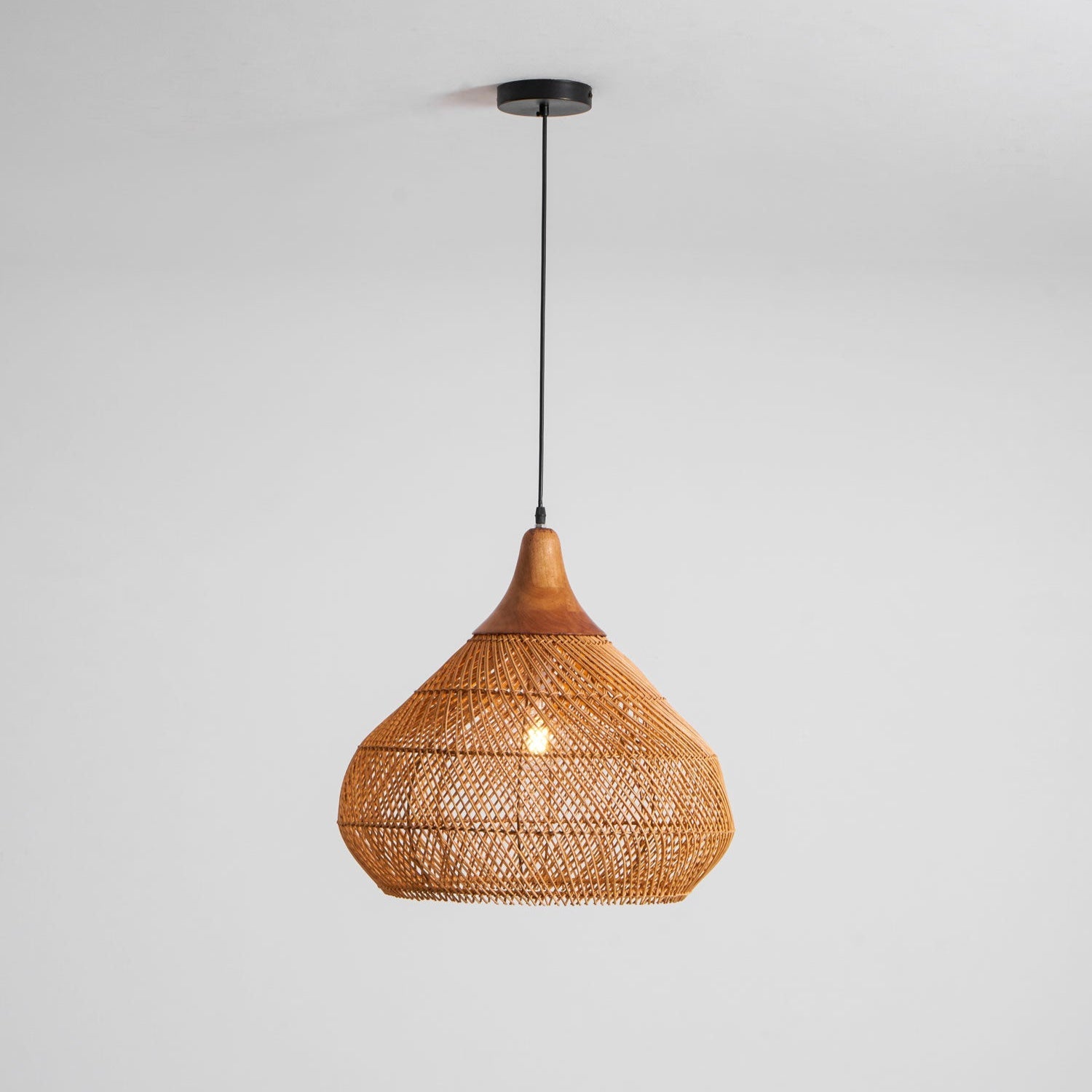 Pendant Light Rattan Braided 23.6 in Adjustable Dining Room Kitchen Island Hanging Ceiling Lamp Natural Woven Lighting Fixture | Thomler
