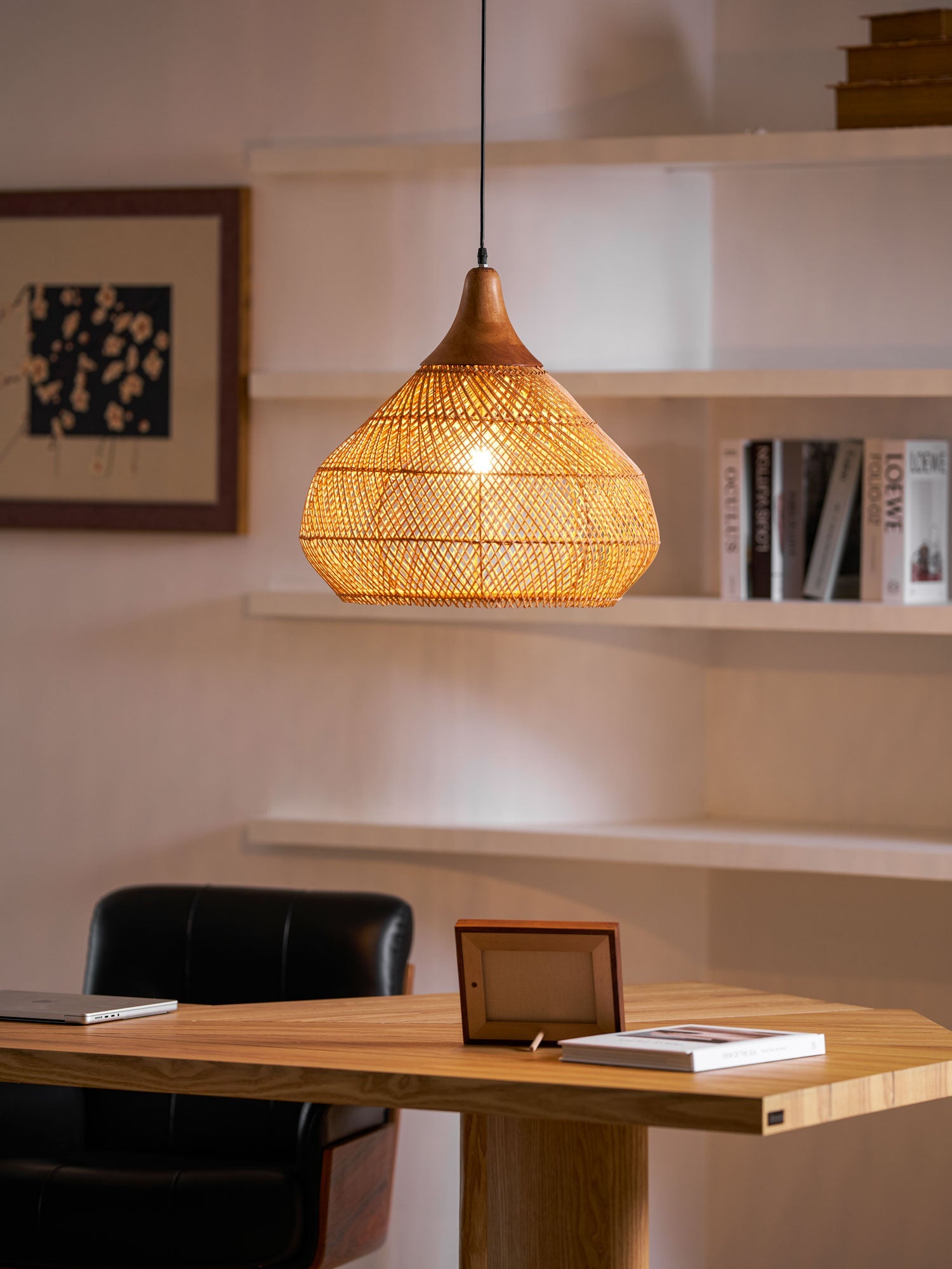 Pendant Light Rattan Braided 23.6 in Adjustable Dining Room Kitchen Island Hanging Ceiling Lamp Natural Woven Lighting Fixture | Thomler