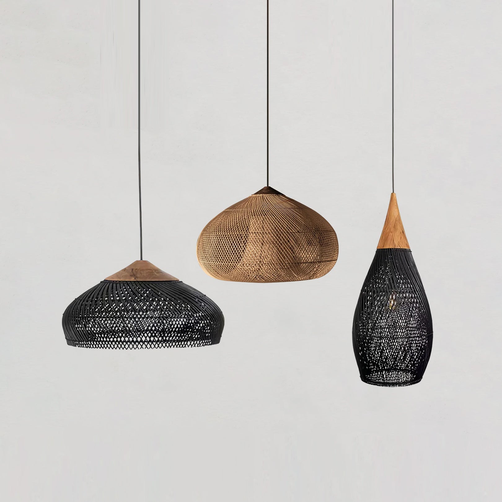 Pendant Light Rattan Braided 23.6 in Adjustable Dining Room Kitchen Island Hanging Ceiling Lamp Natural Woven Lighting Fixture | Thomler