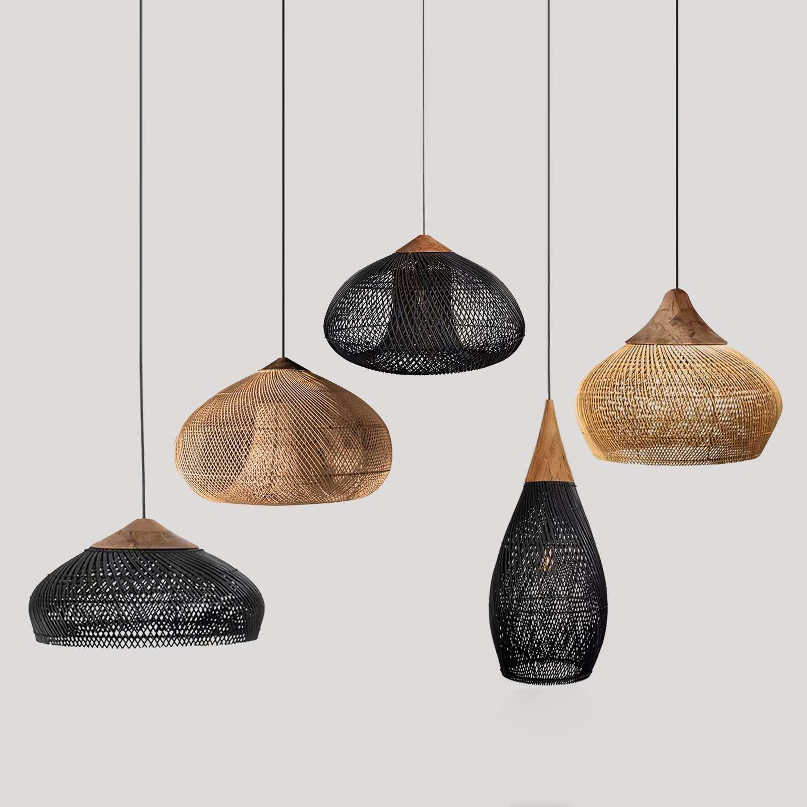Pendant Light Rattan Braided 23.6 in Adjustable Dining Room Kitchen Island Hanging Ceiling Lamp Natural Woven Lighting Fixture | Thomler