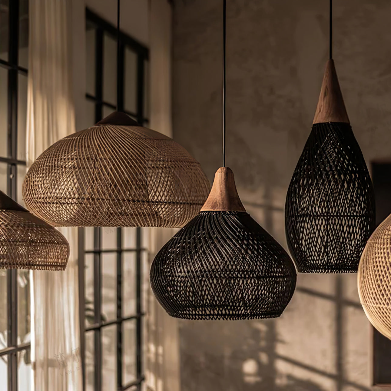 Pendant Light Rattan Braided 23.6 in Adjustable Dining Room Kitchen Island Hanging Ceiling Lamp Natural Woven Lighting Fixture | Thomler