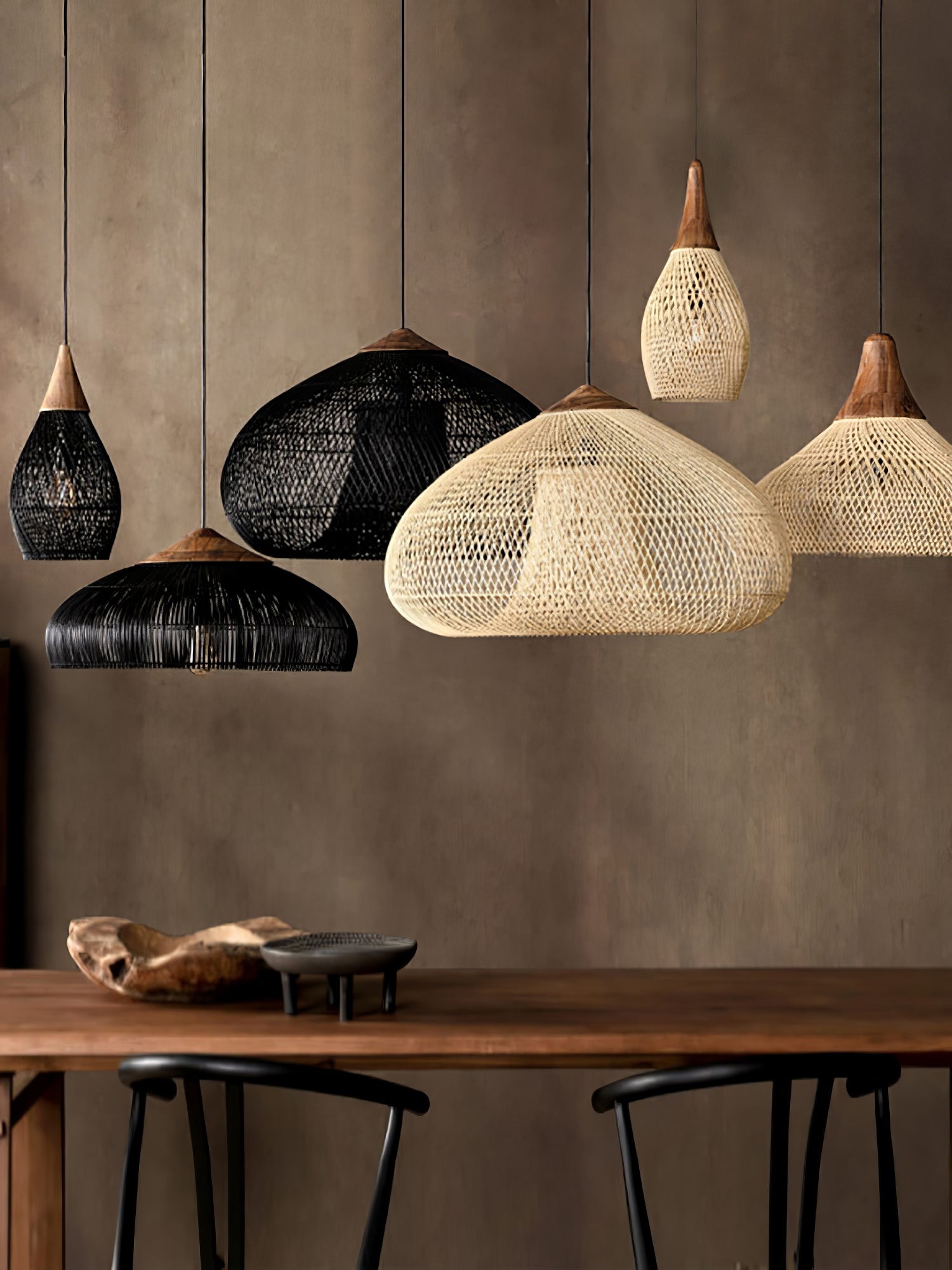 Pendant Light Rattan Braided 23.6 in Adjustable Dining Room Kitchen Island Hanging Ceiling Lamp Natural Woven Lighting Fixture | Thomler