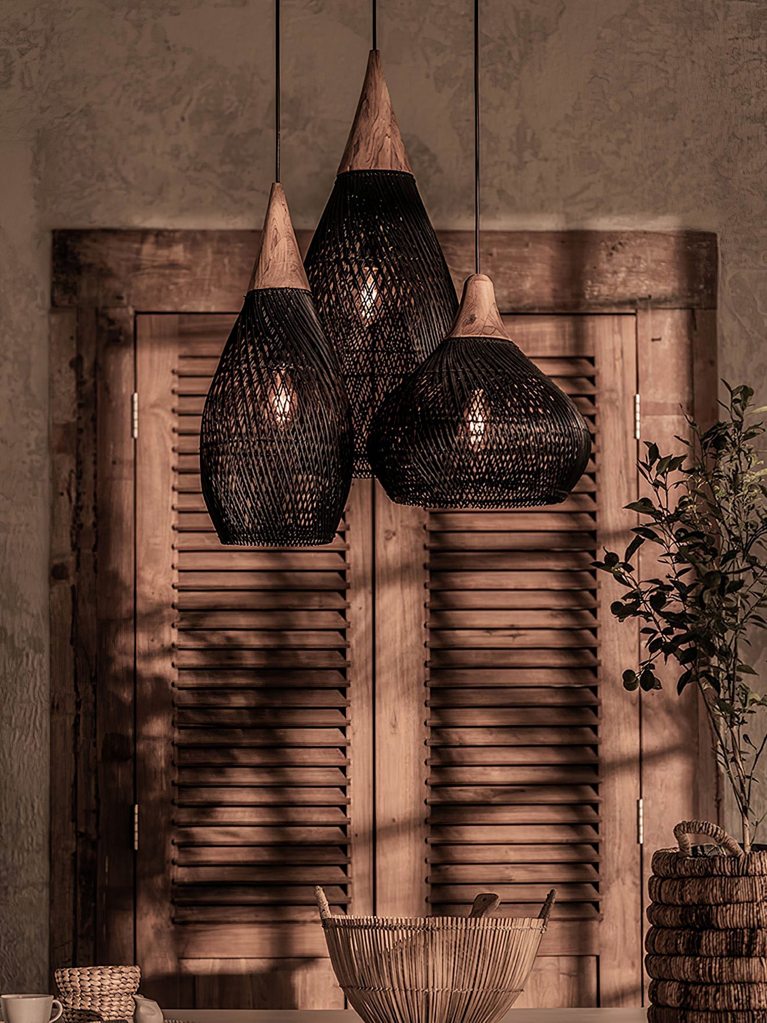 Pendant Light Rattan Braided 23.6 in Adjustable Dining Room Kitchen Island Hanging Ceiling Lamp Natural Woven Lighting Fixture | Thomler
