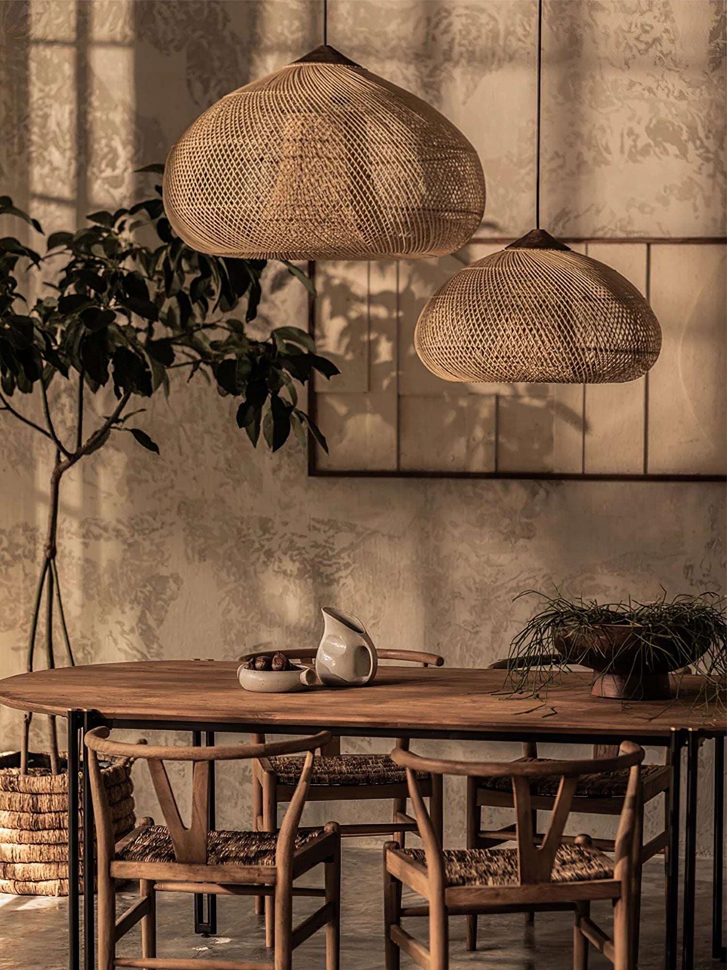 Pendant Light Rattan Braided 23.6 in Adjustable Dining Room Kitchen Island Hanging Ceiling Lamp Natural Woven Lighting Fixture | Thomler