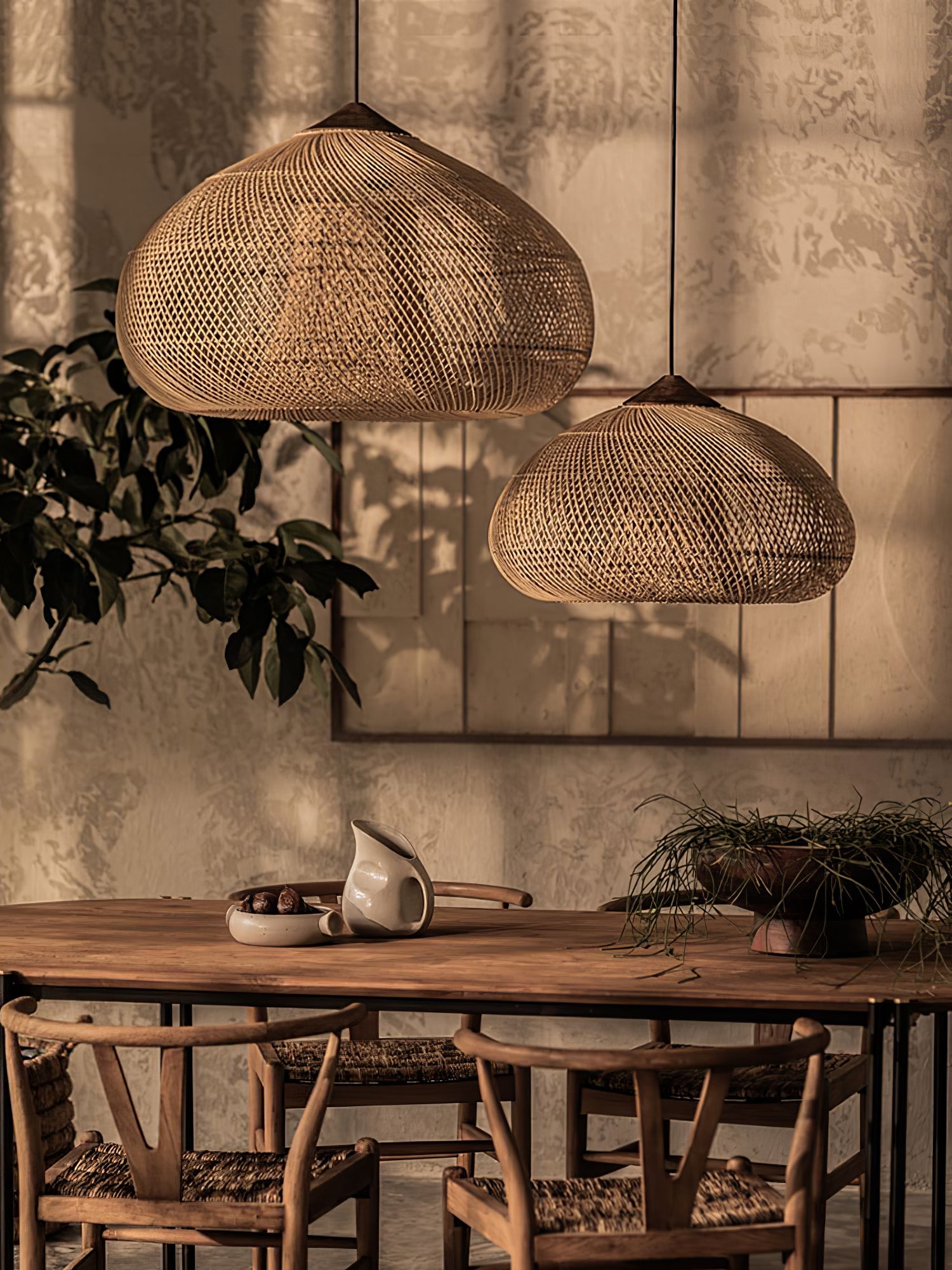 Pendant Light Rattan Braided 23.6 in Adjustable Dining Room Kitchen Island Hanging Ceiling Lamp Natural Woven Lighting Fixture | Thomler