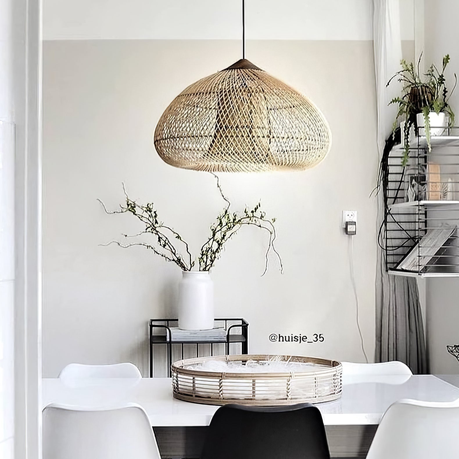 Pendant Light Rattan Braided 23.6 in Adjustable Dining Room Kitchen Island Hanging Ceiling Lamp Natural Woven Lighting Fixture | Thomler