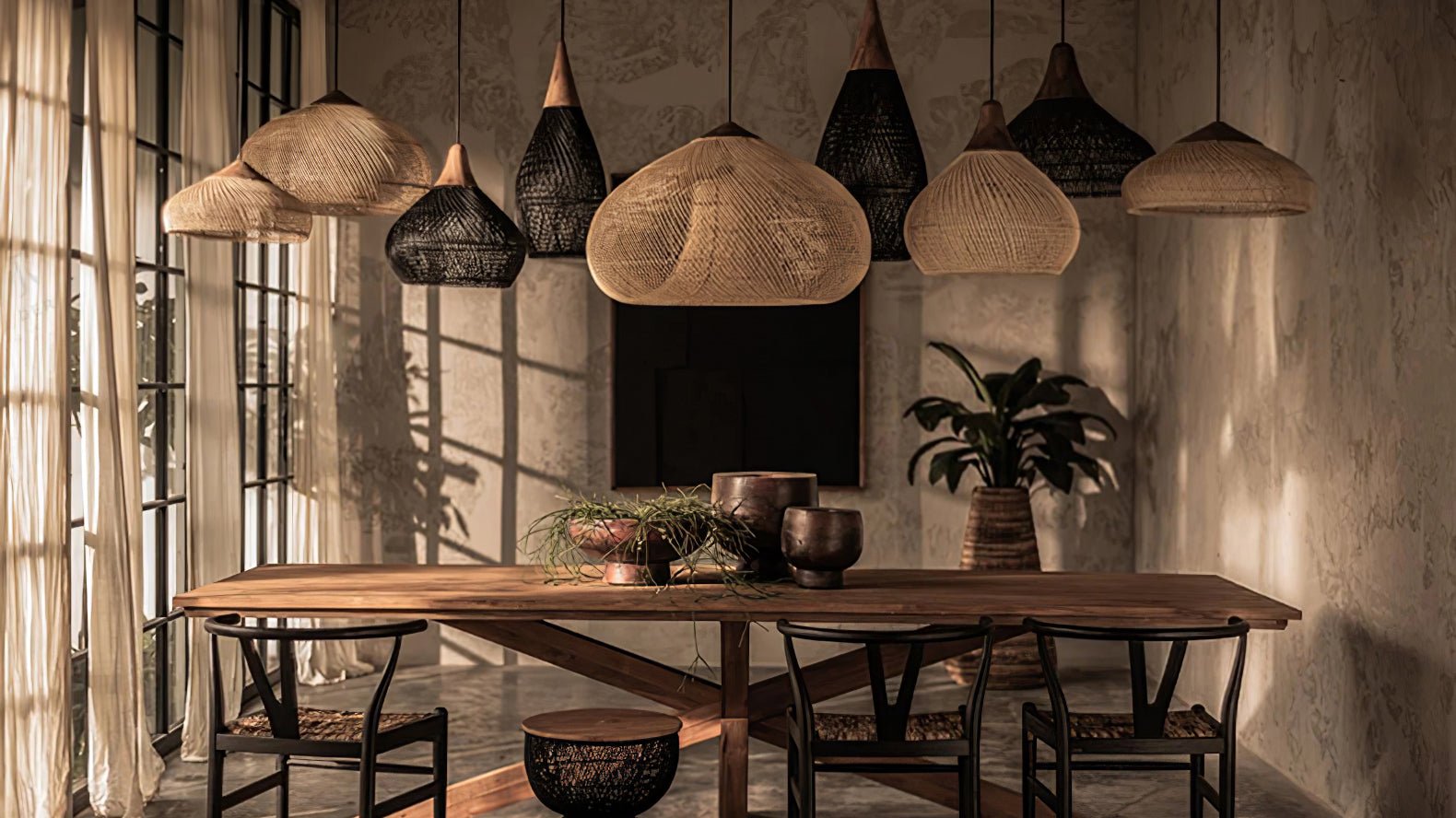 Pendant Light Rattan Braided 23.6 in Adjustable Dining Room Kitchen Island Hanging Ceiling Lamp Natural Woven Lighting Fixture | Thomler