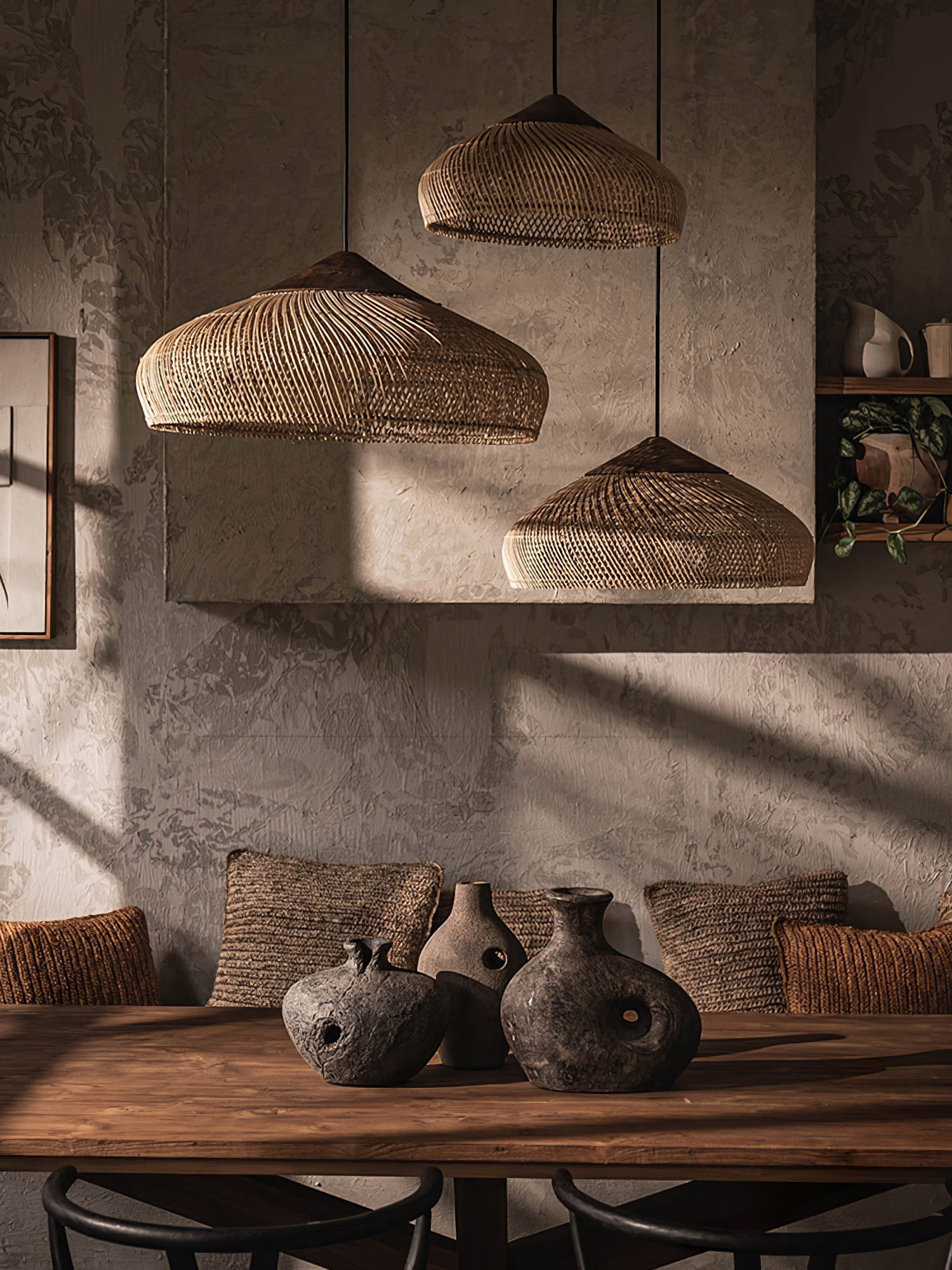 Pendant Light Rattan Braided 23.6 in Adjustable Dining Room Kitchen Island Hanging Ceiling Lamp Natural Woven Lighting Fixture | Thomler