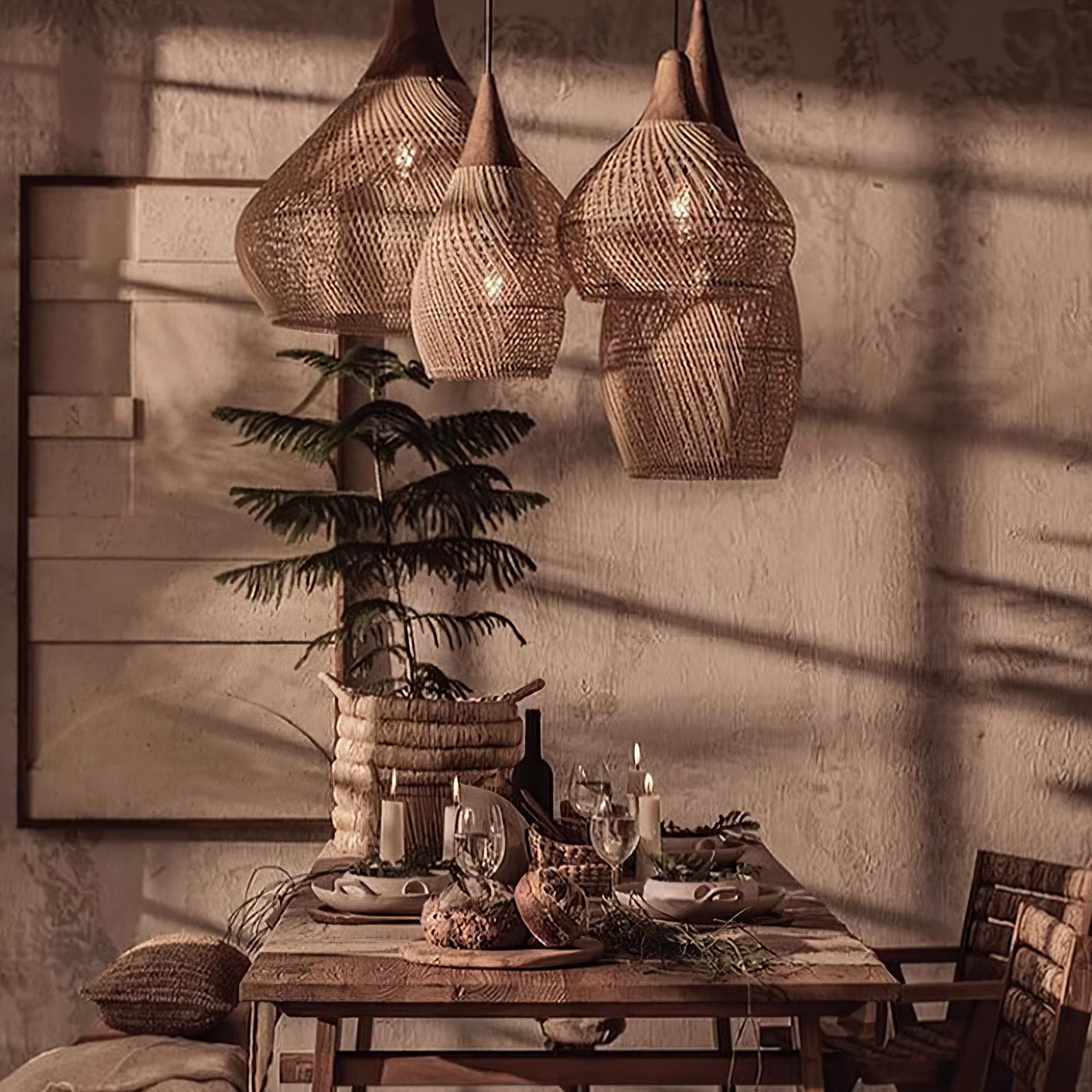 Pendant Light Rattan Braided 23.6 in Adjustable Dining Room Kitchen Island Hanging Ceiling Lamp Natural Woven Lighting Fixture | Thomler