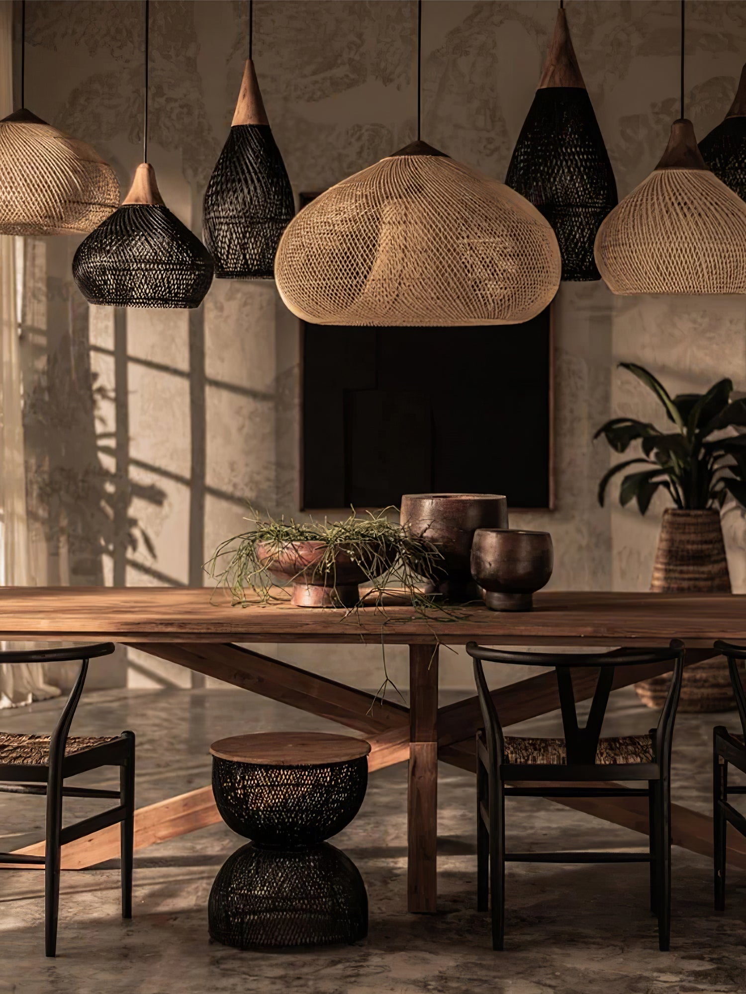 Pendant Light Rattan Braided 23.6 in Adjustable Dining Room Kitchen Island Hanging Ceiling Lamp Natural Woven Lighting Fixture | Thomler