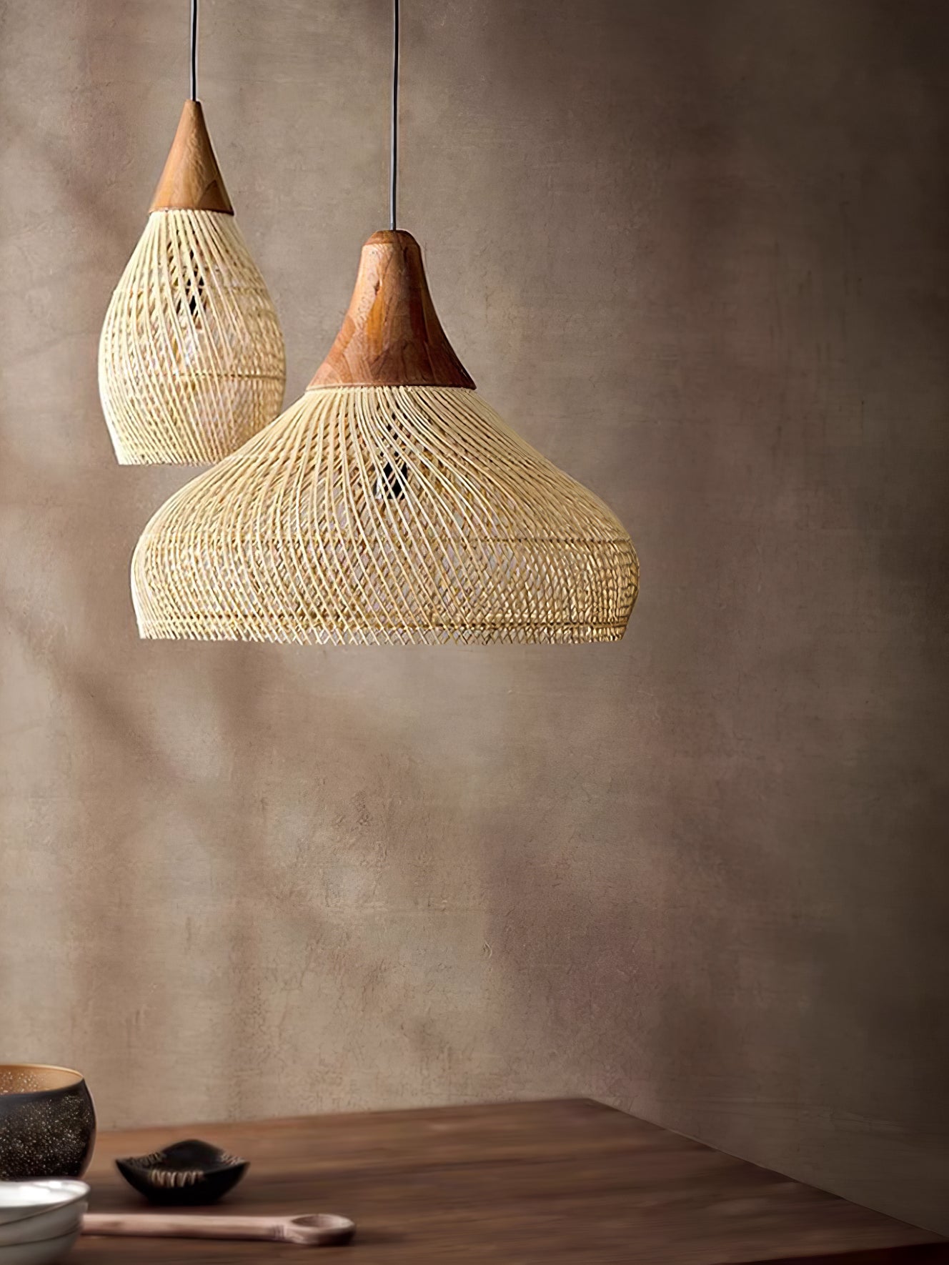 Pendant Light Rattan Braided 23.6 in Adjustable Dining Room Kitchen Island Hanging Ceiling Lamp Natural Woven Lighting Fixture | Thomler