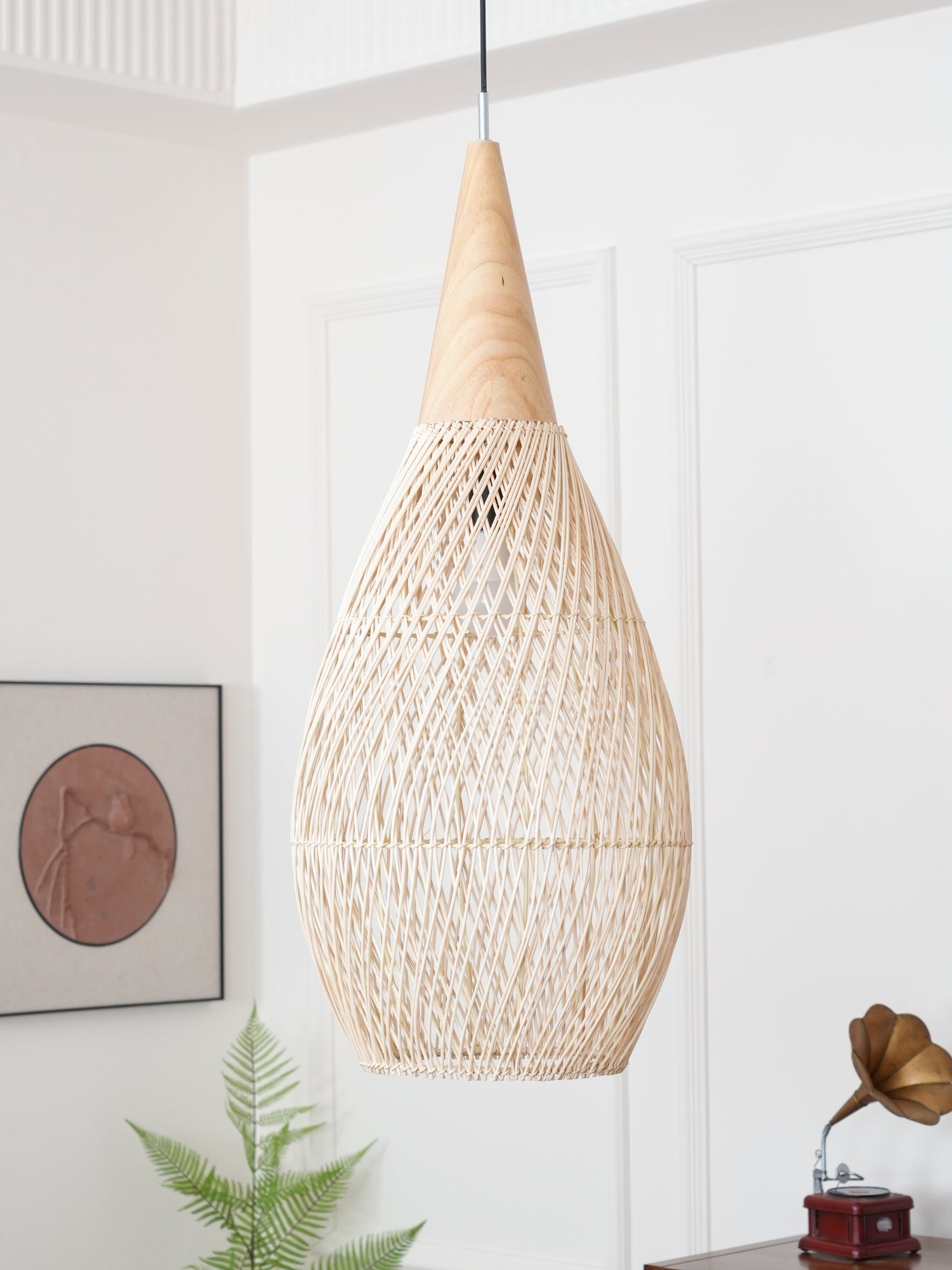 Pendant Light Rattan Braided 23.6 in Adjustable Dining Room Kitchen Island Hanging Ceiling Lamp Natural Woven Lighting Fixture | Thomler