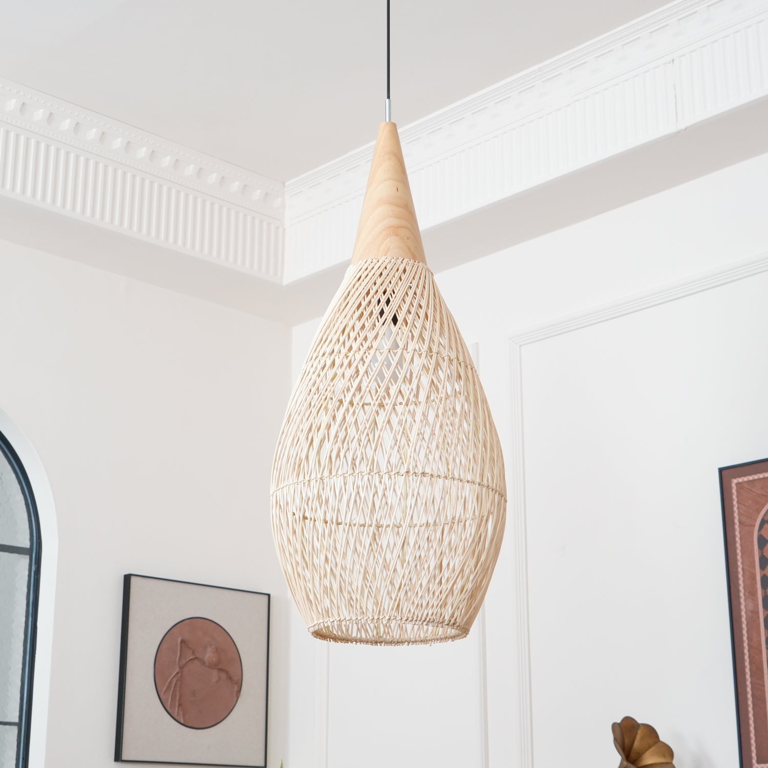 Pendant Light Rattan Braided 23.6 in Adjustable Dining Room Kitchen Island Hanging Ceiling Lamp Natural Woven Lighting Fixture | Thomler