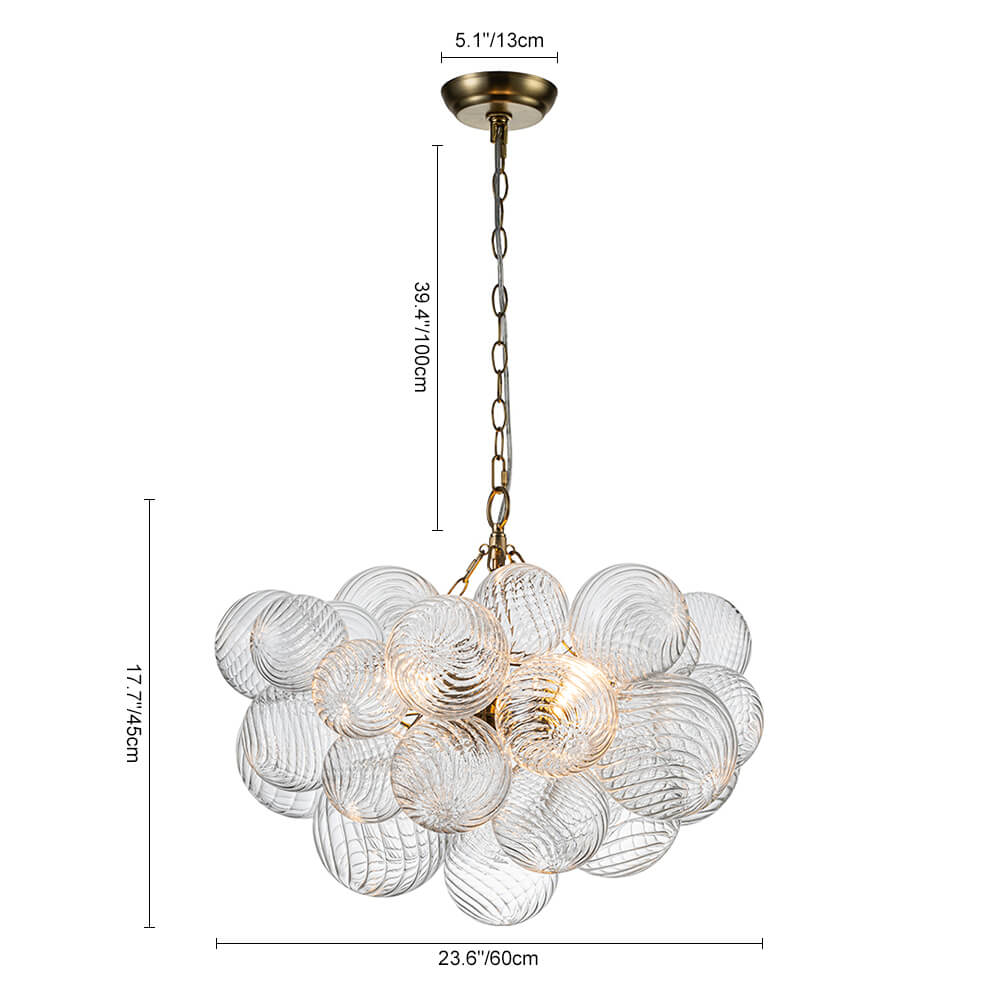 Multi-Globe Textured Glass Ceiling Fixture with Adjustable Chain Hardwired Dimmable Lighting for Dining Room Entryway Bedroom | Thomler