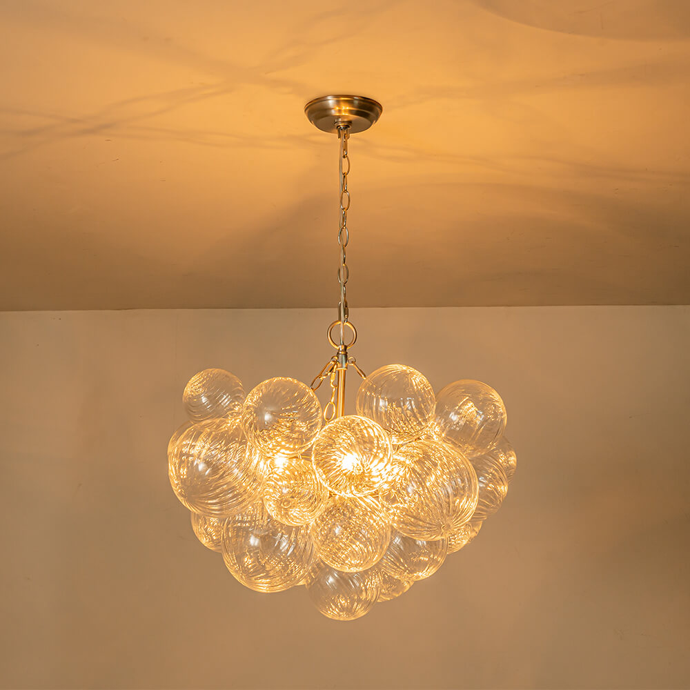 Multi-Globe Textured Glass Ceiling Fixture with Adjustable Chain Hardwired Dimmable Lighting for Dining Room Entryway Bedroom | Thomler
