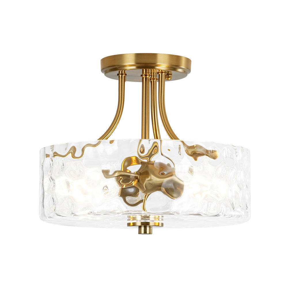 Ceiling Light Hammered Glass Drum 30.0 cm Semi Flush Bathroom Dining Room Hallway Fixture | Thomler